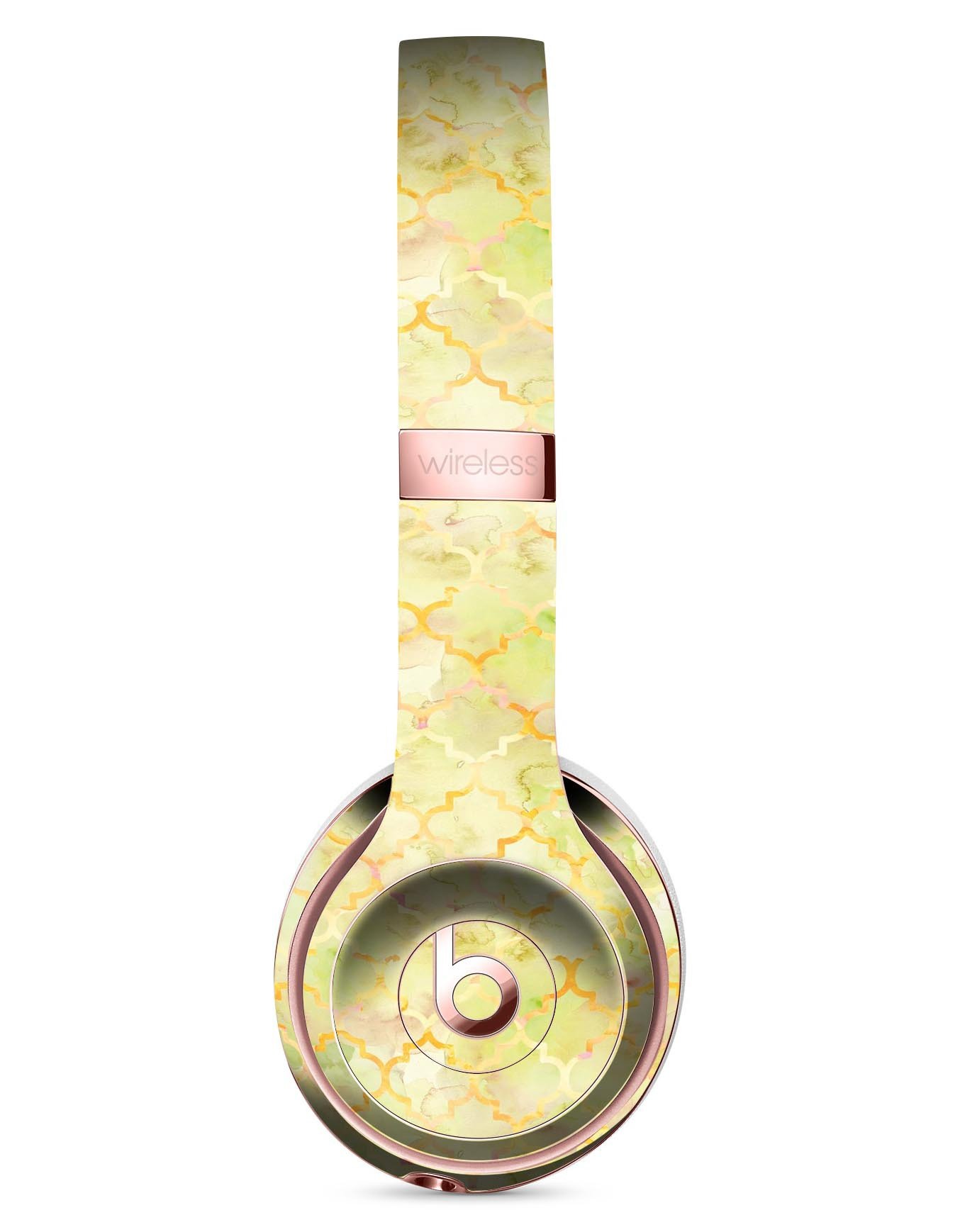 Yellow Watercolor Quatrefoil Full-Body Skin Kit for Beats by Dre Solo 3 Wireless Headphones, showcasing vibrant design and premium vinyl material.