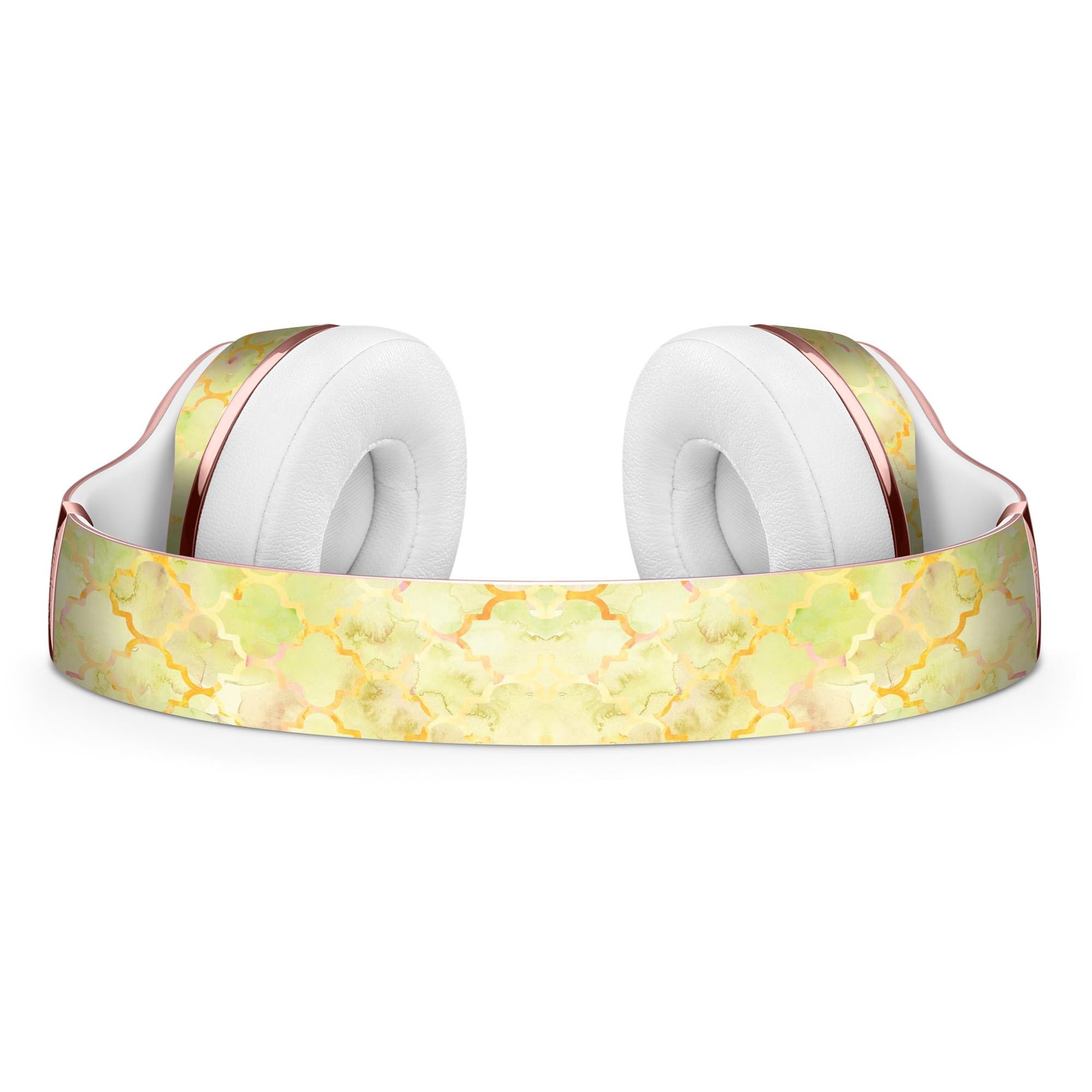 Yellow Watercolor Quatrefoil Full-Body Skin Kit for Beats by Dre Solo 3 Wireless Headphones, showcasing vibrant design and premium vinyl material.