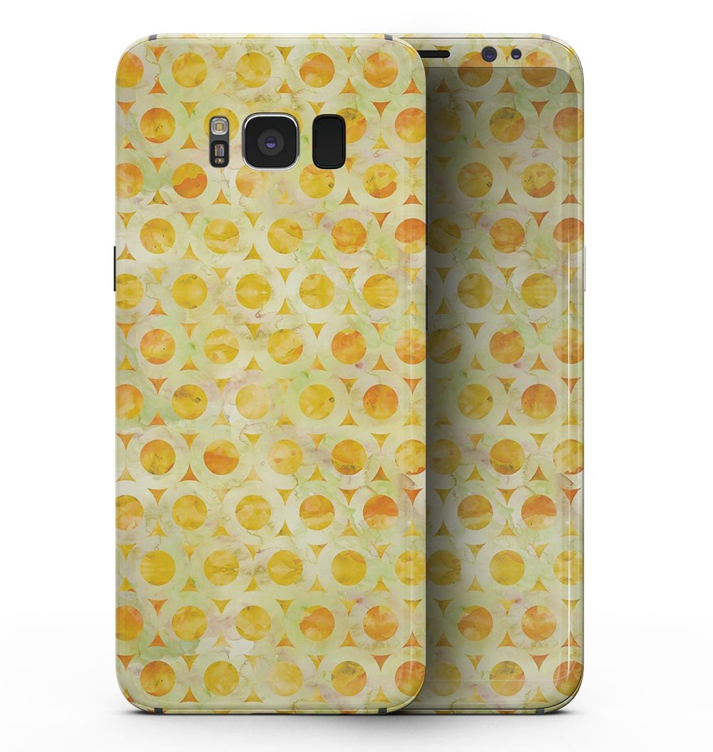 Yellow Watercolor Ring Pattern skin for Samsung Galaxy S8, showcasing vibrant colors and precise cutouts for buttons and ports.