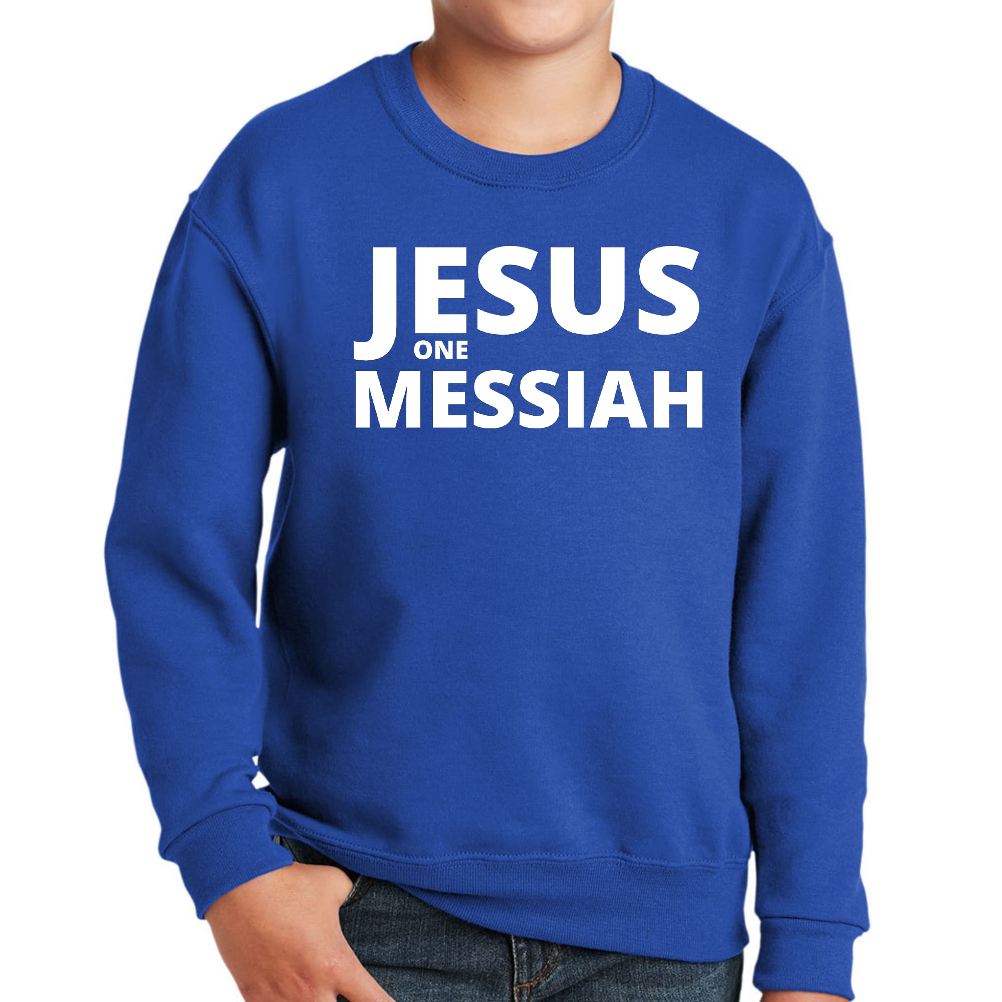 Youth Graphic Sweatshirt featuring Jesus, designed for boys with a comfortable fit and stylish long sleeves.