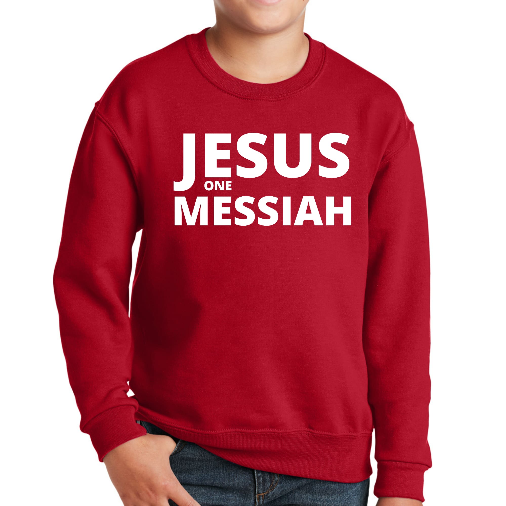 Youth Graphic Sweatshirt featuring Jesus, designed for boys with a comfortable fit and stylish long sleeves.