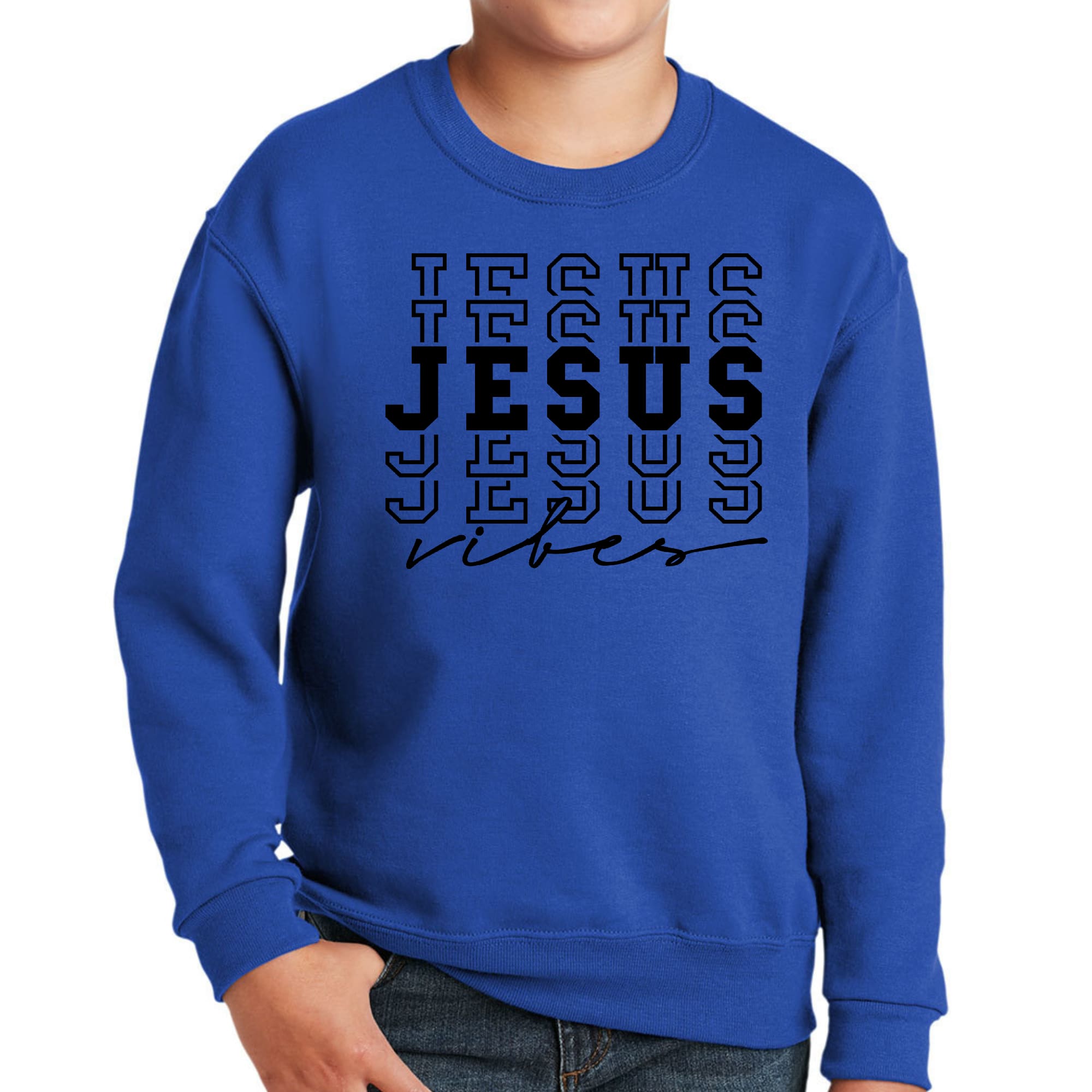 Youth Graphic Sweatshirt with Jesus Vibes, featuring a stylish design and comfortable fit for boys.