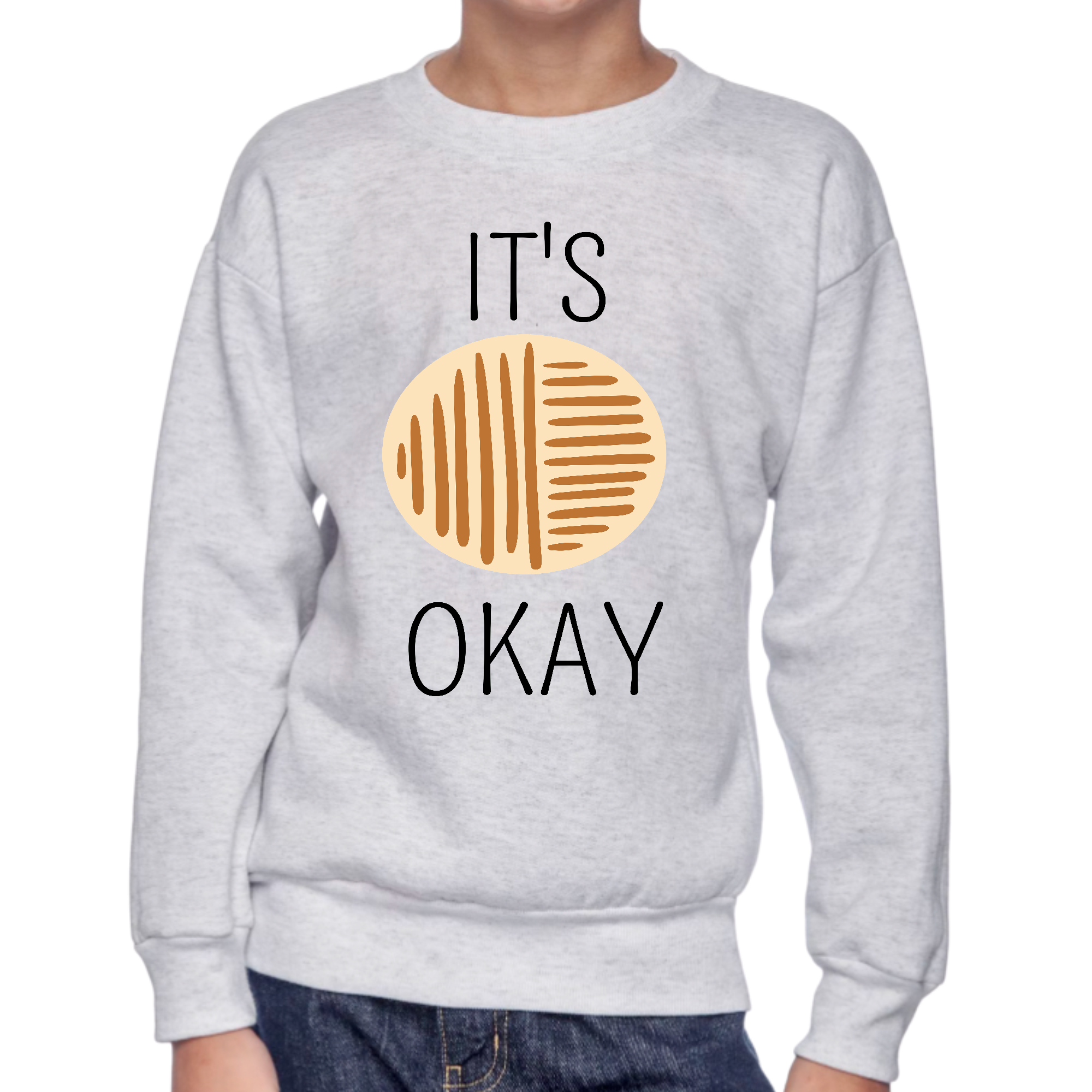 Youth Graphic Sweatshirt in black and brown featuring 'Say it Soul, it's Okay' design, perfect for boys and girls.