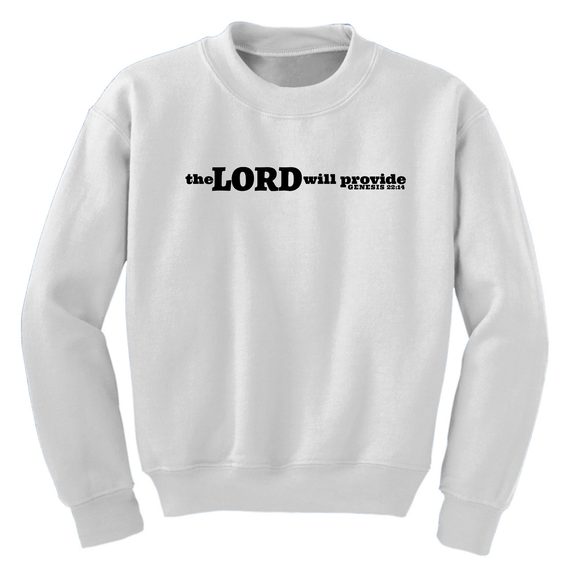 Black youth graphic sweatshirt with 'The Lord Will Provide' print, featuring a comfortable crewneck design.