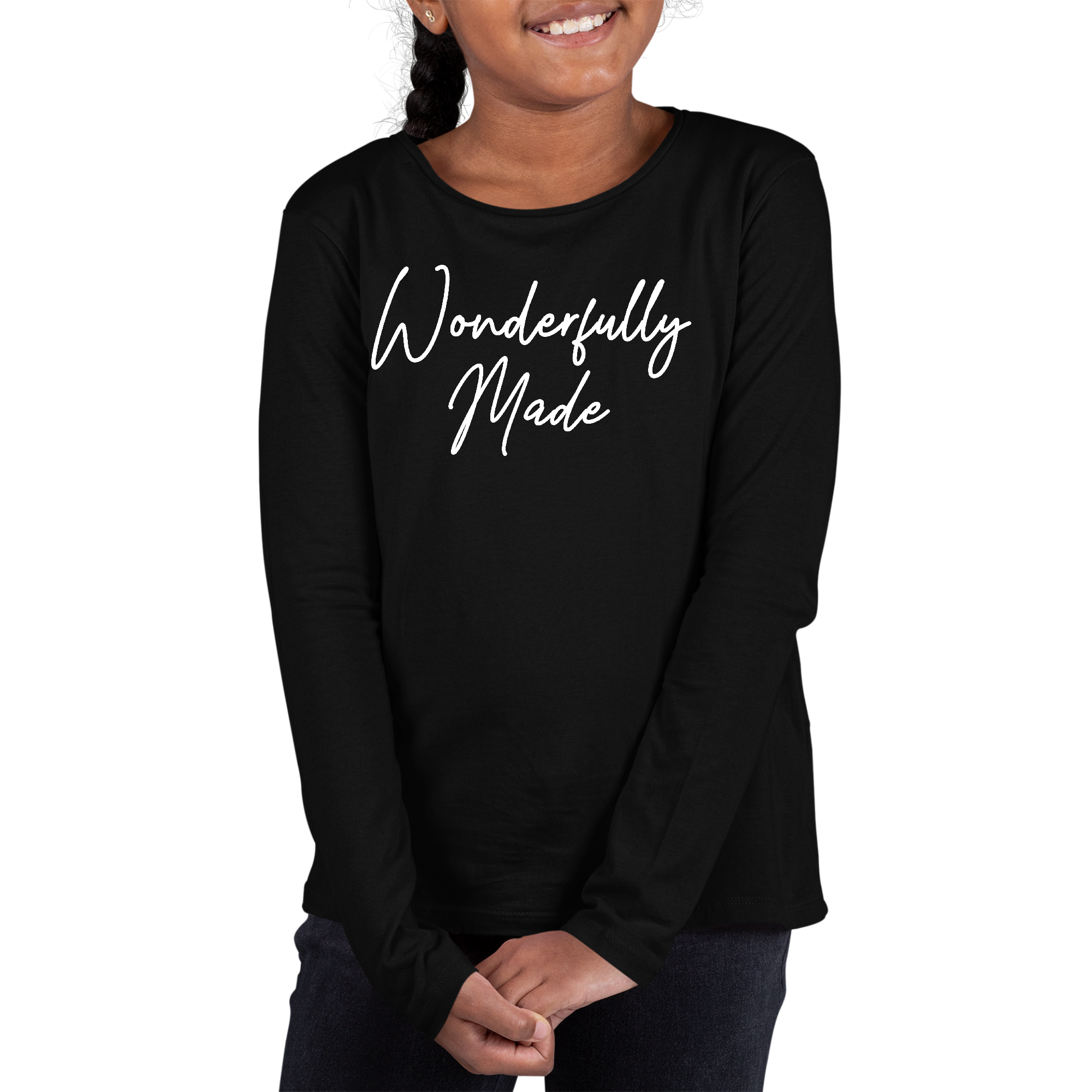 Youth Long Sleeve Graphic T-shirt in soft cotton with stylish design, perfect for girls.