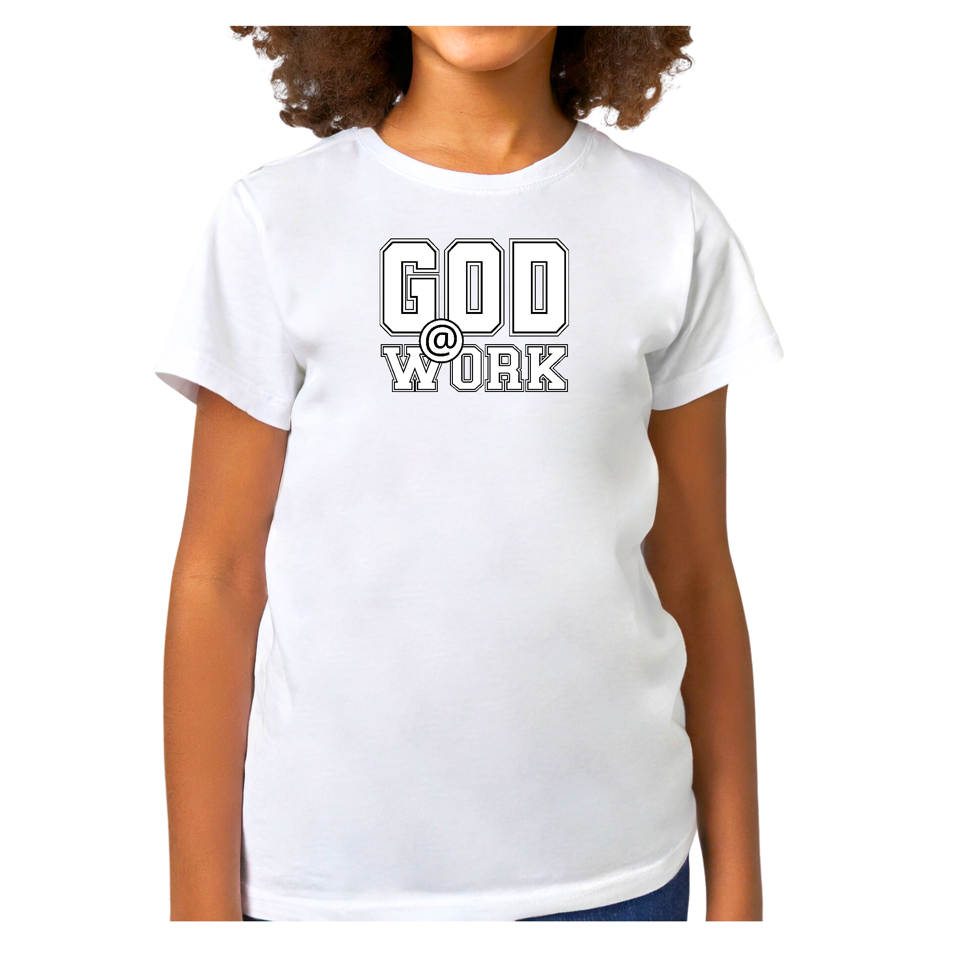 Youth Short Sleeve Graphic T-shirt featuring a God @ Work print in black and white, made from soft preshrunk cotton.