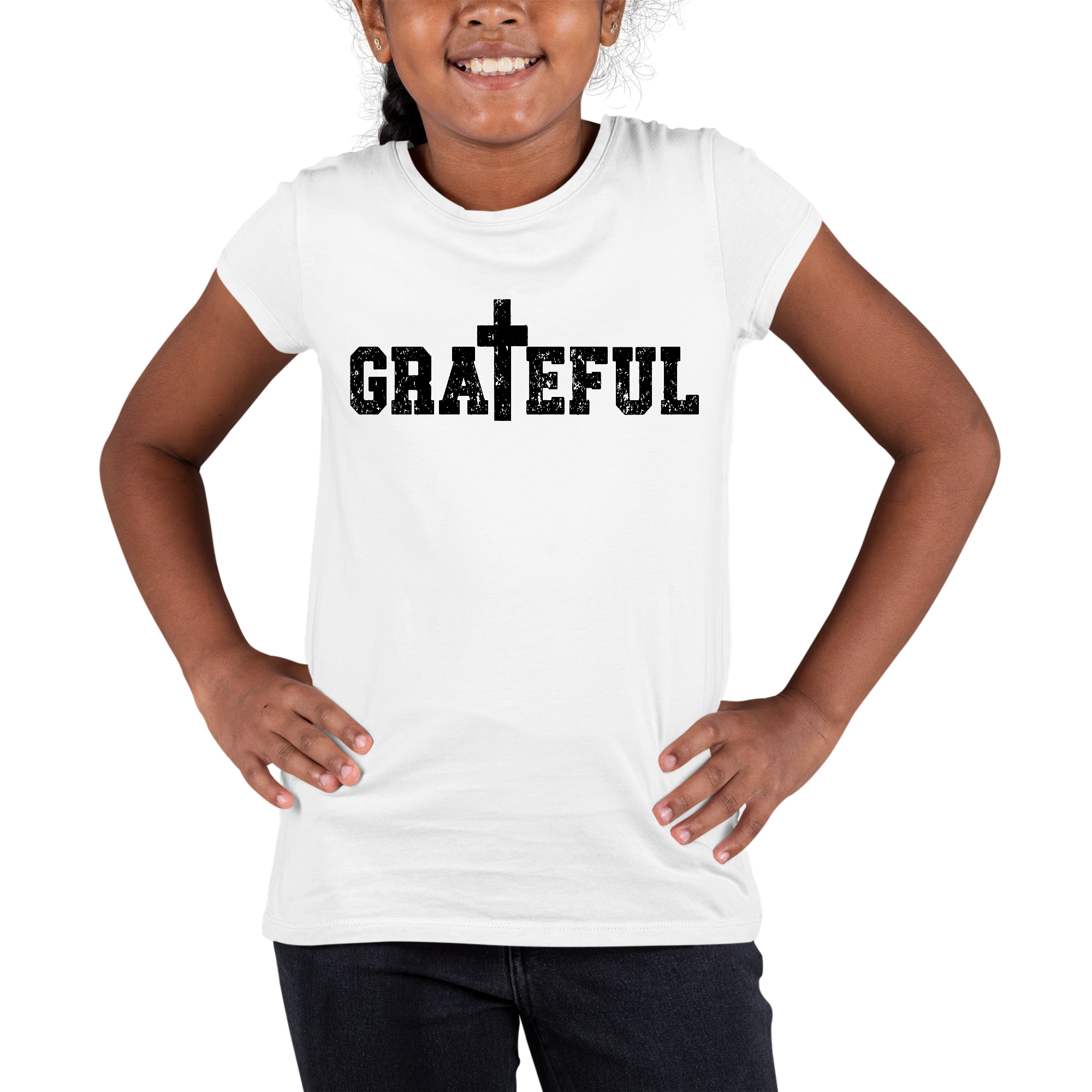 Youth Short Sleeve Graphic T-shirt featuring a vibrant Grateful print, made from soft preshrunk cotton, suitable for both men and women.