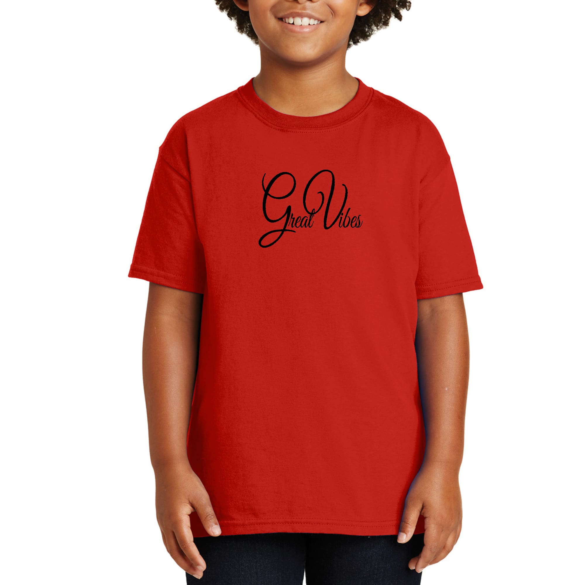 Youth Short Sleeve Graphic T-shirt featuring Great Vibes Black Illustration, made from soft preshrunk cotton for comfort and durability.