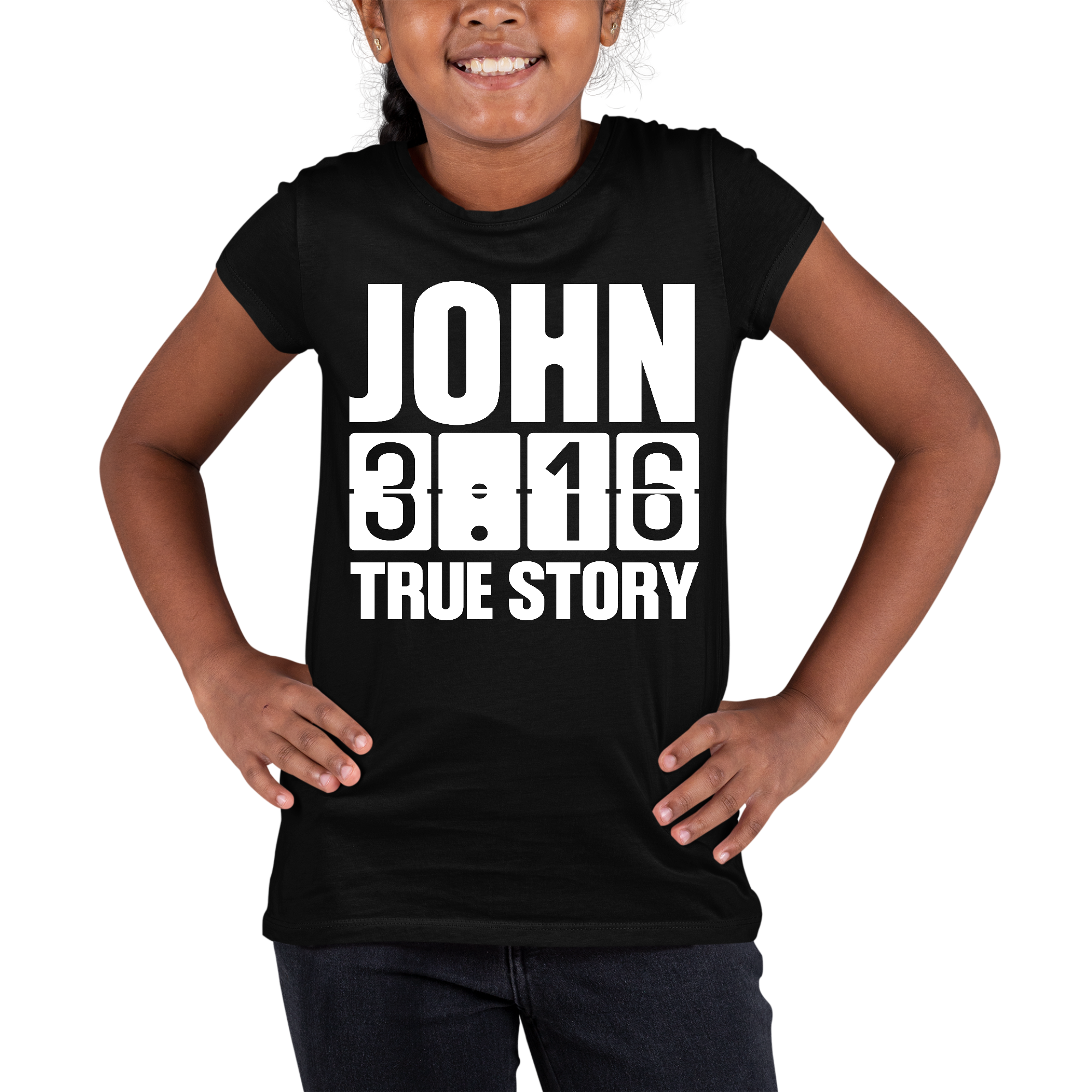 Youth Short Sleeve Graphic T-shirt featuring John 3:16 True Story print, made from soft preshrunk cotton with a classic fit.