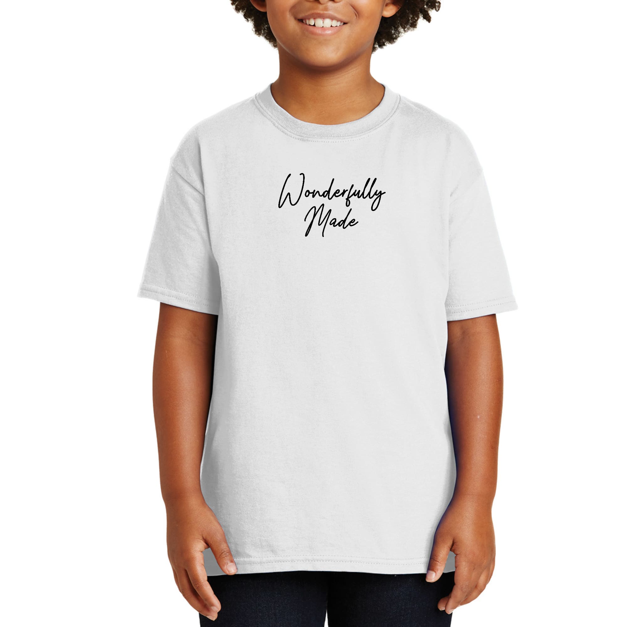 Youth Short Sleeve Graphic T-shirt featuring a stylish black illustration, made from soft preshrunk cotton for comfort and durability.