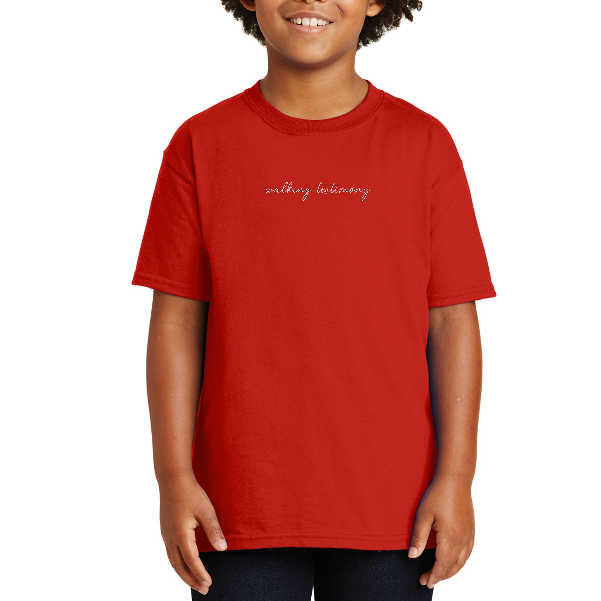 Youth short sleeve t-shirt featuring Say It Soul Walking Testimony illustration, made from soft preshrunk cotton.