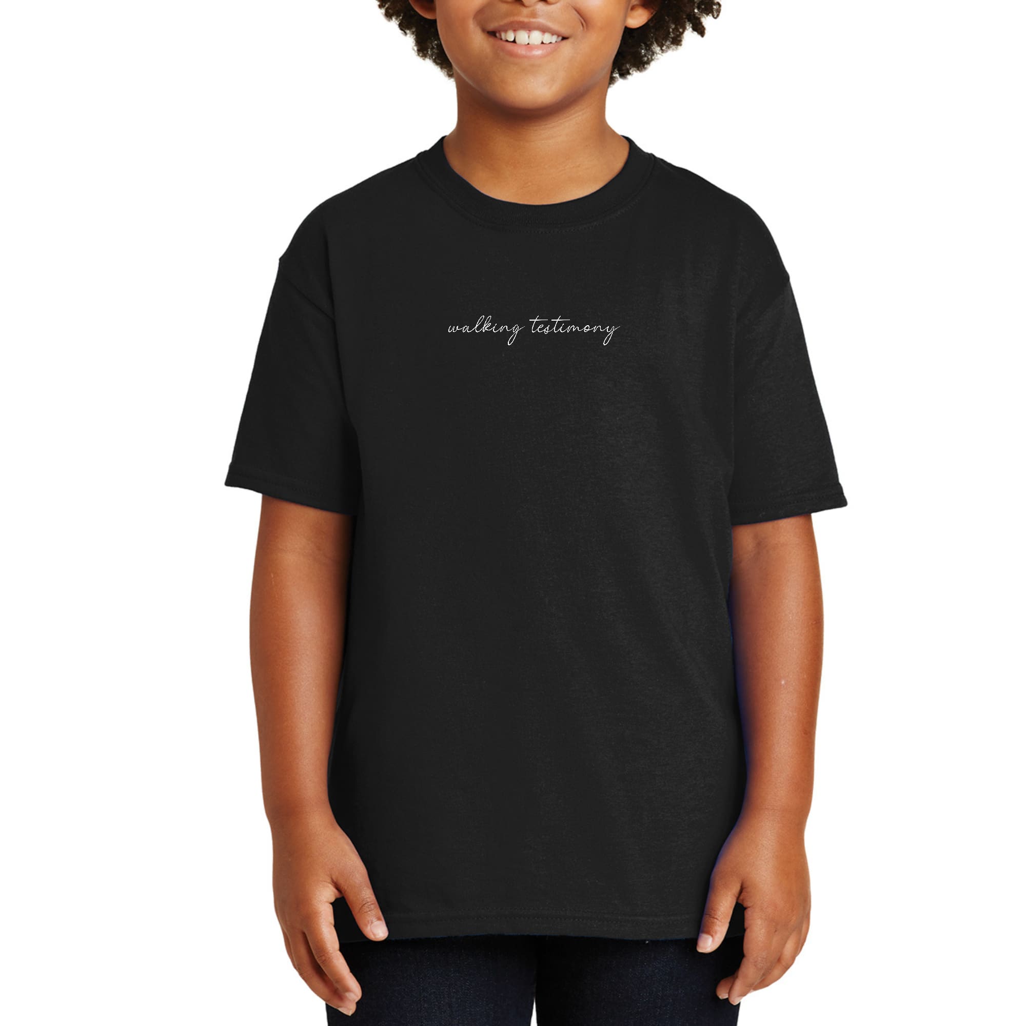 Youth short sleeve t-shirt featuring Say It Soul Walking Testimony illustration, made from soft preshrunk cotton.