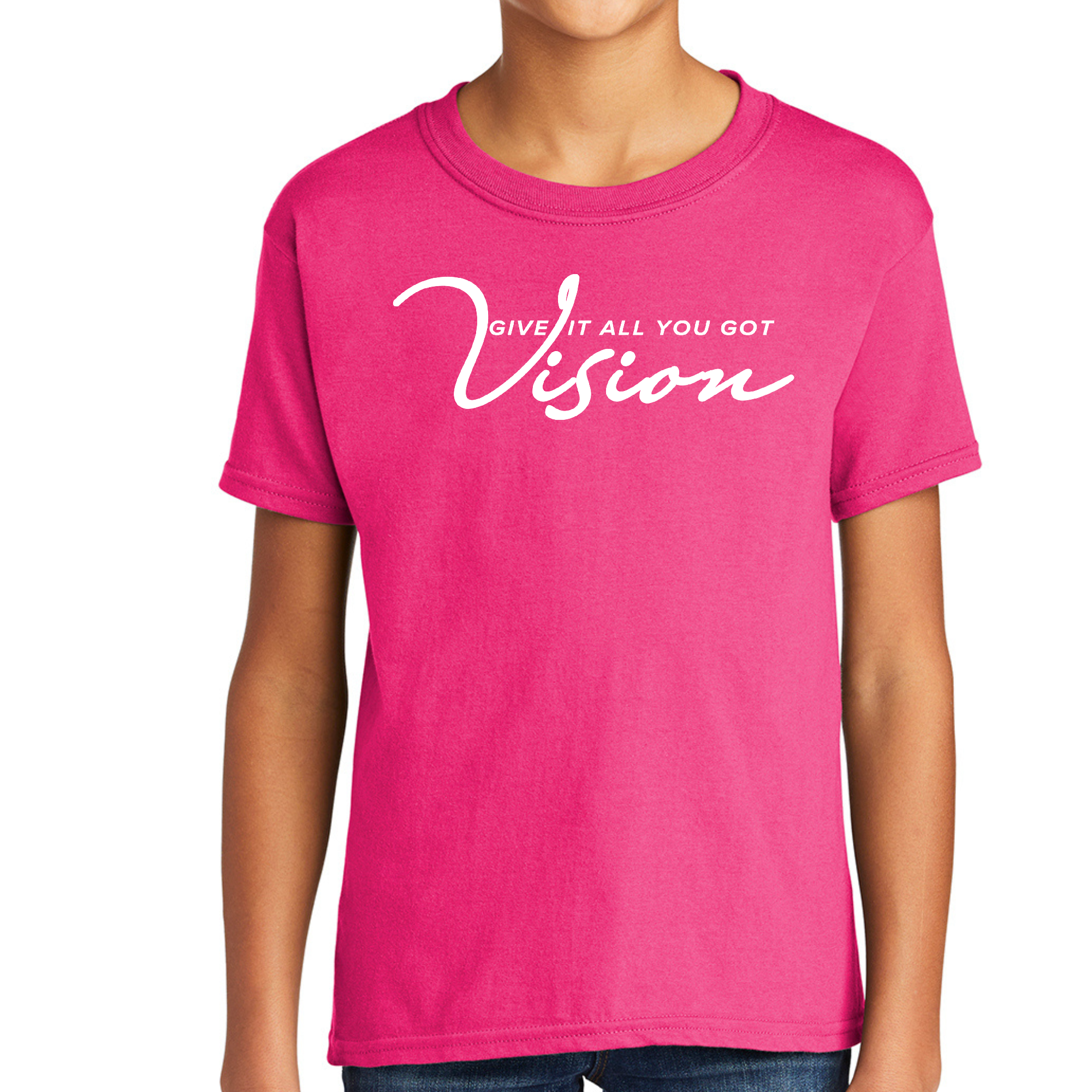 Youth Short Sleeve T-shirt Vision featuring a graphic design, made from soft preshrunk cotton, suitable for men and women.