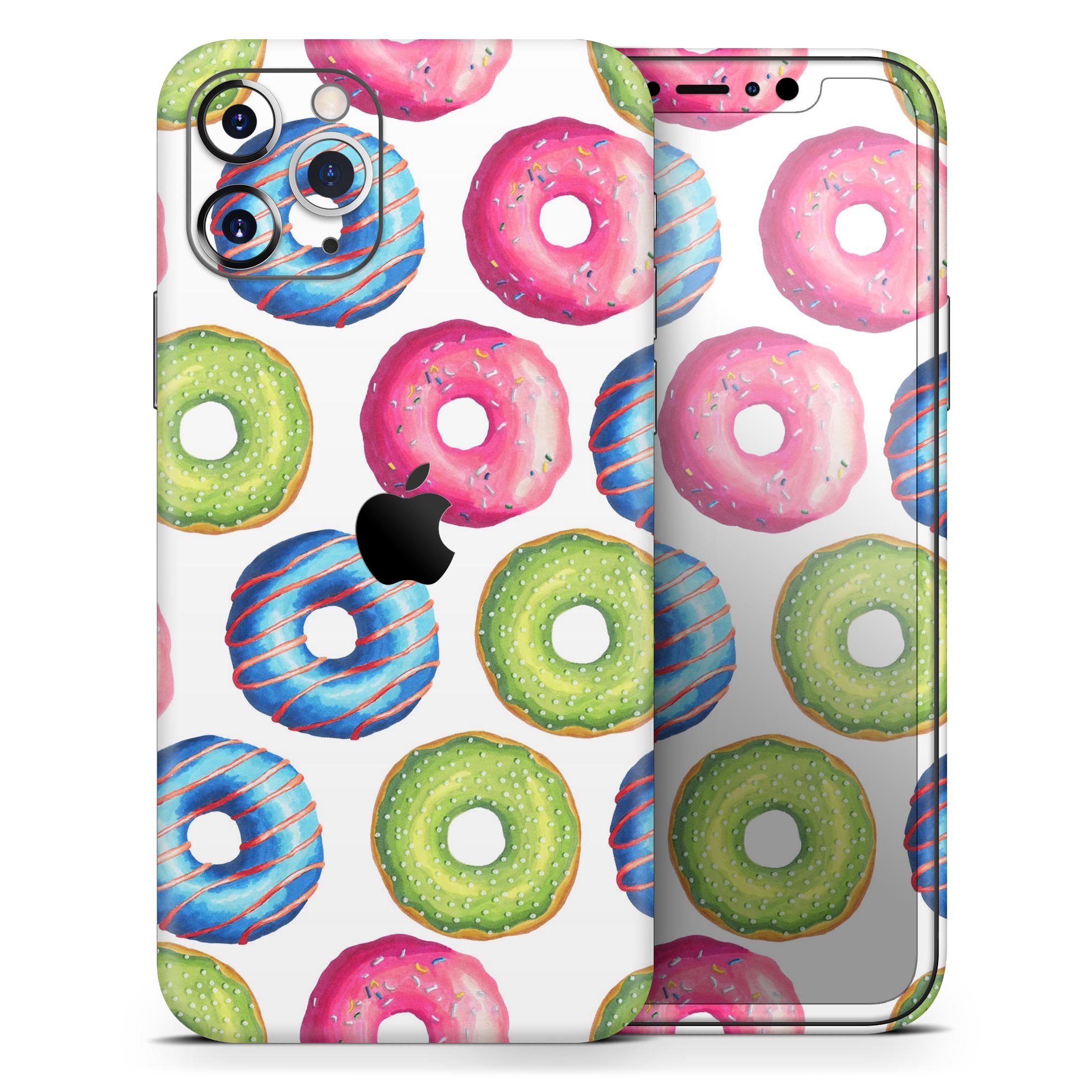 Colorful donut-themed skin for Apple iPhone 11, showcasing vibrant designs and a sleek finish.