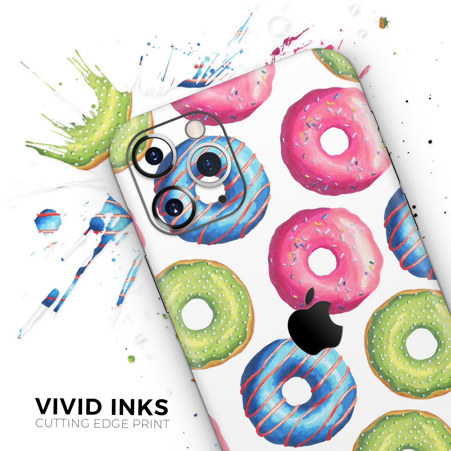 Colorful donut-themed skin for Apple iPhone 11, showcasing vibrant designs and a sleek finish.