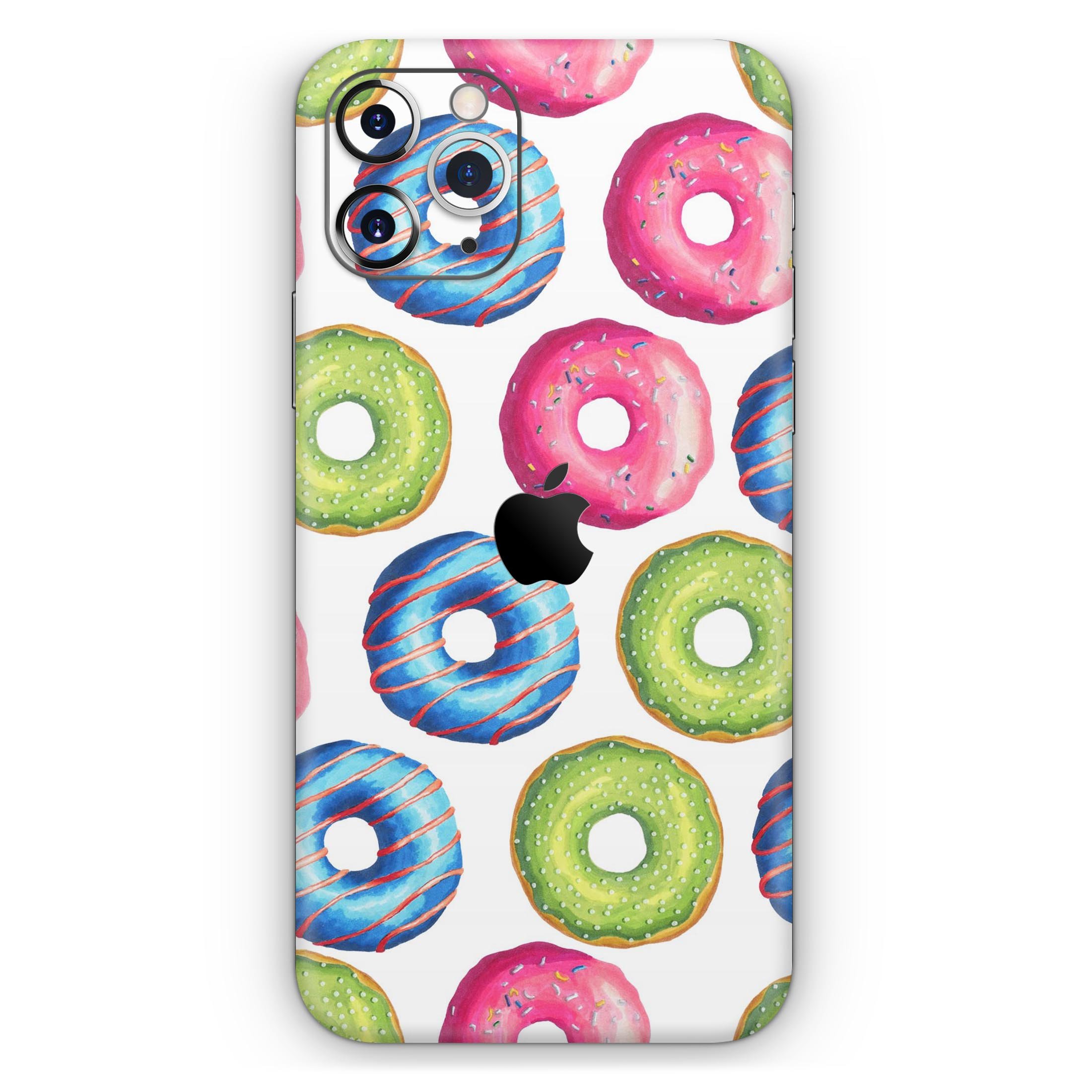 Colorful donut-themed skin for Apple iPhone 11, showcasing vibrant designs and a sleek finish.