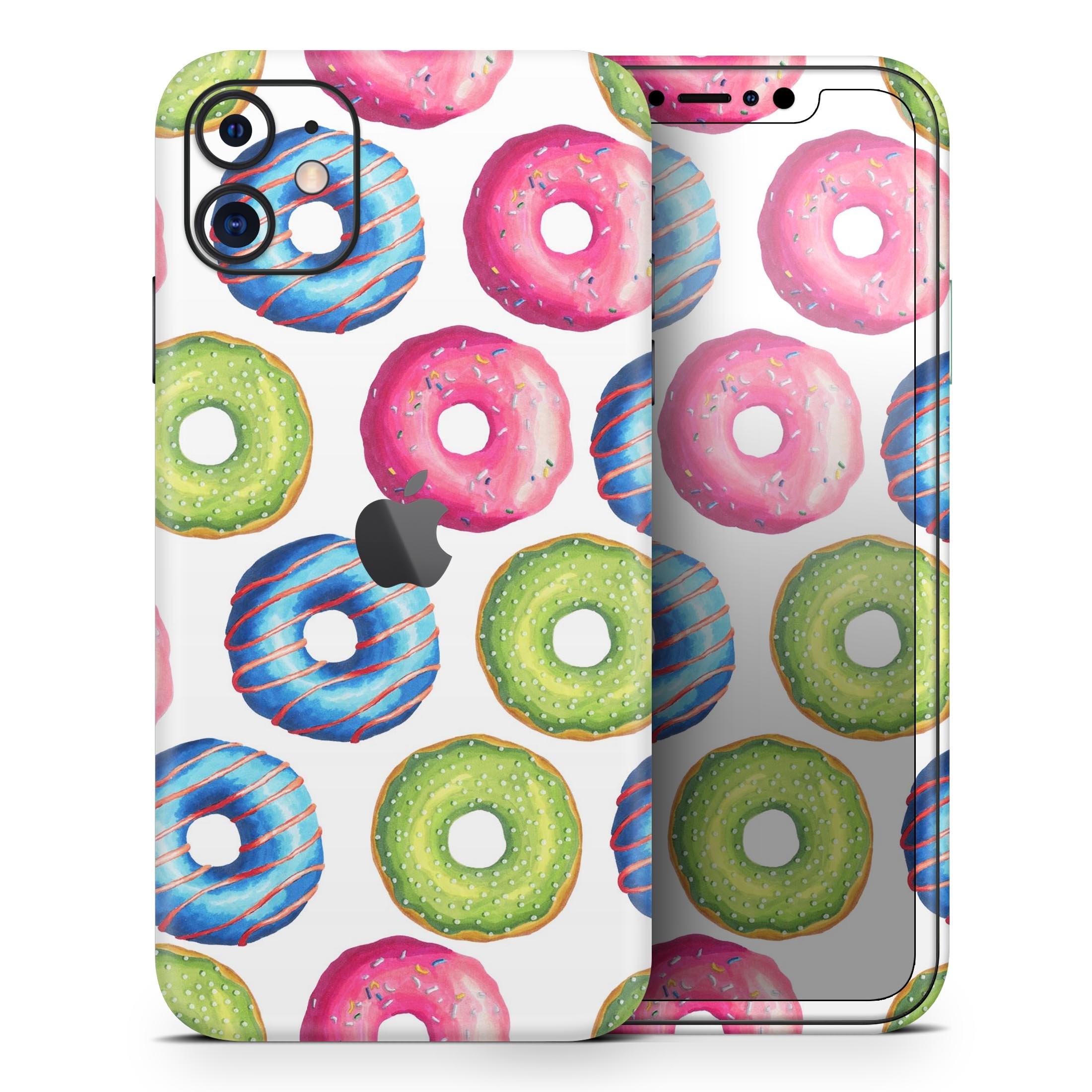 Colorful donut-themed skin for Apple iPhone 11, showcasing vibrant designs and a sleek finish.