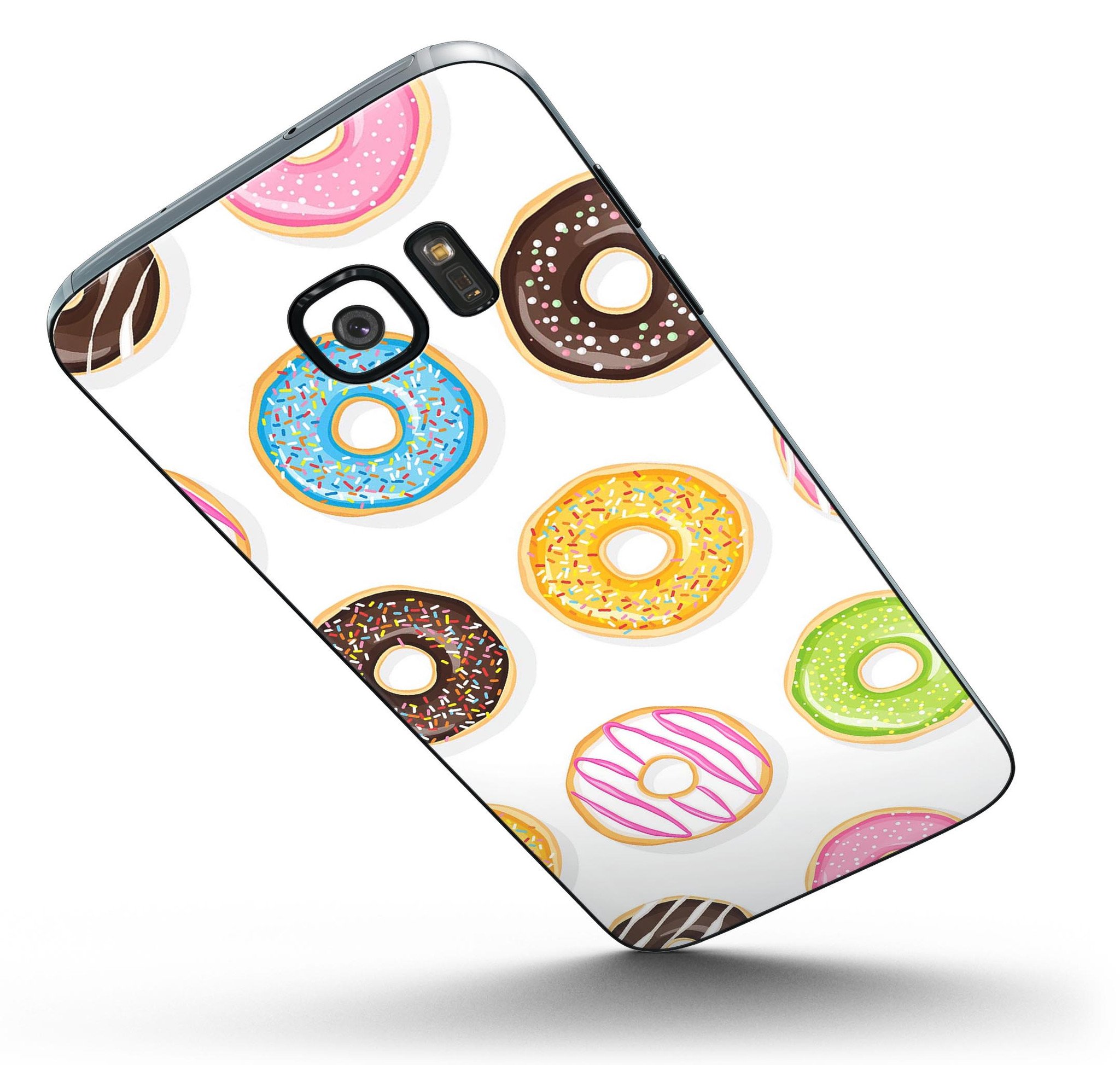 Yummy Colored Donuts Full Body Skin-Kit for Samsung Galaxy S7, showcasing vibrant colors and premium vinyl material.