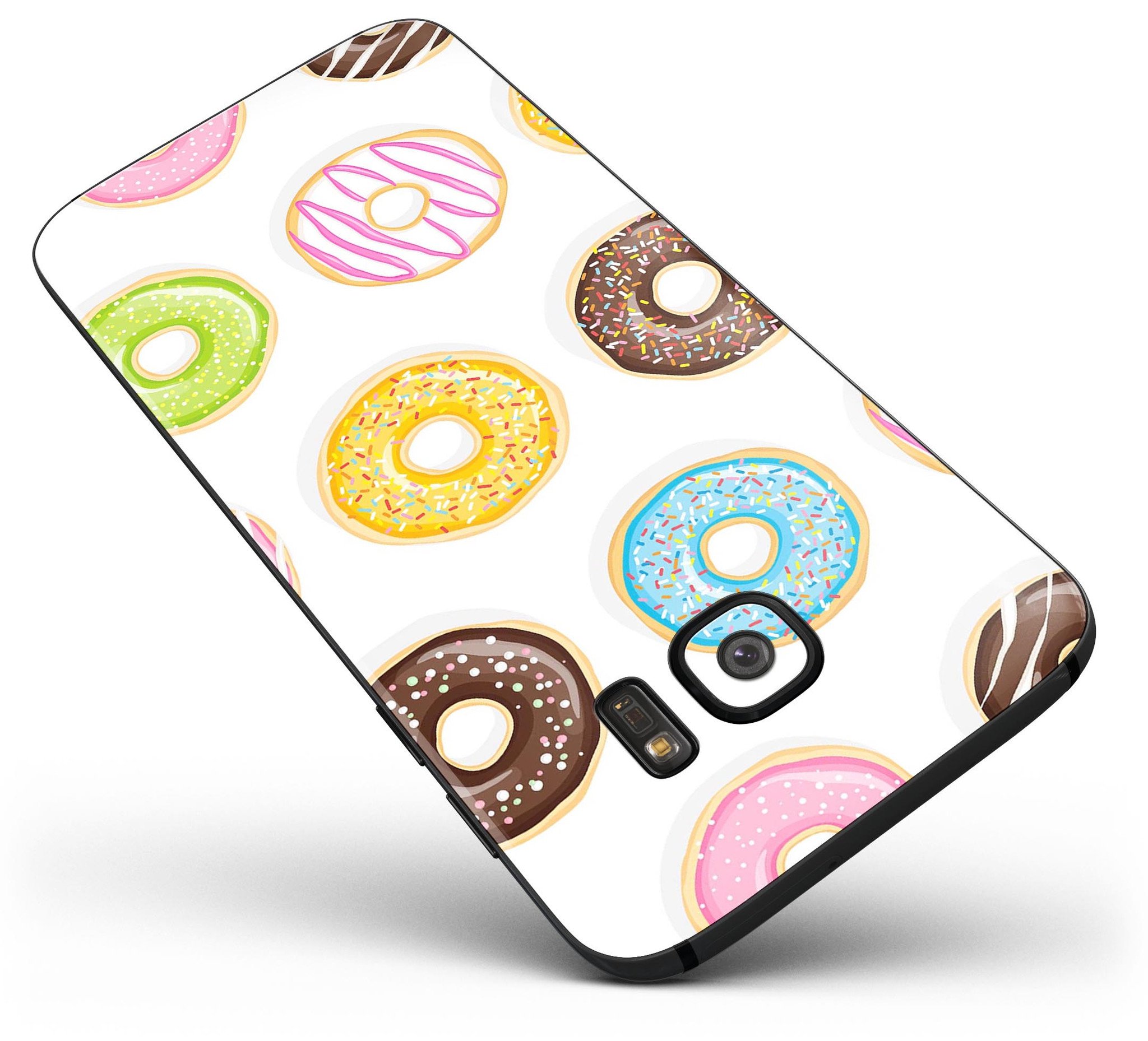 Yummy Colored Donuts Full Body Skin-Kit for Samsung Galaxy S7, showcasing vibrant colors and premium vinyl material.