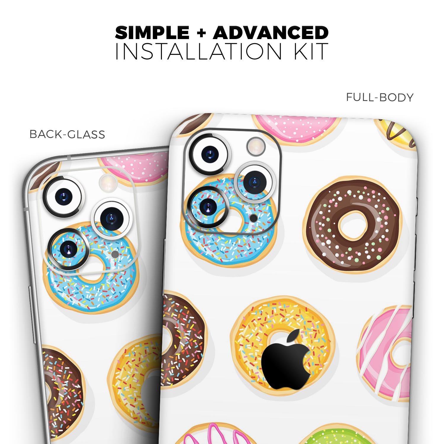 Colorful Yummy Colored Donuts skin for Apple iPhone 14, showcasing vibrant design and premium vinyl material.