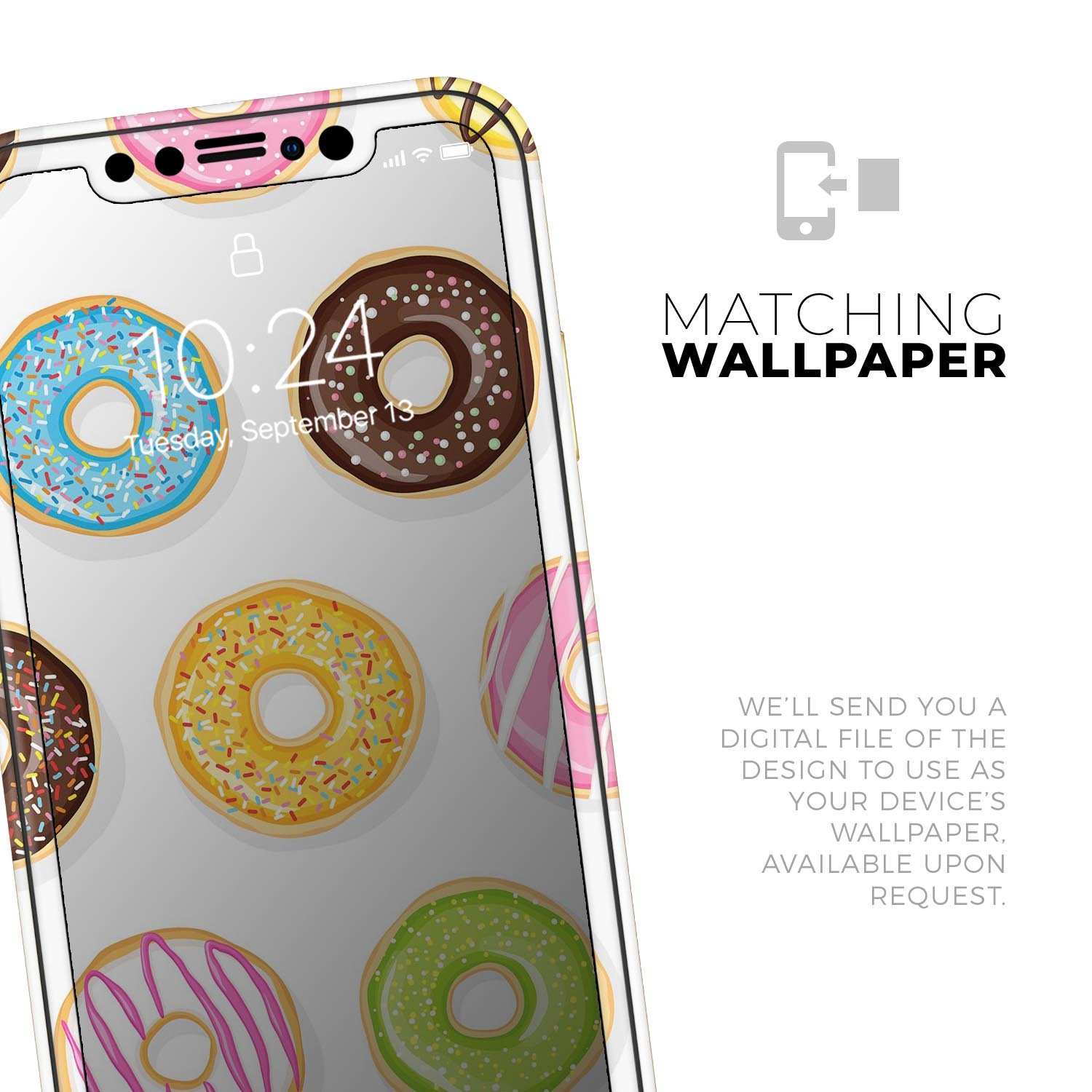 Colorful Yummy Colored Donuts skin for Apple iPhone 14, showcasing vibrant design and premium vinyl material.