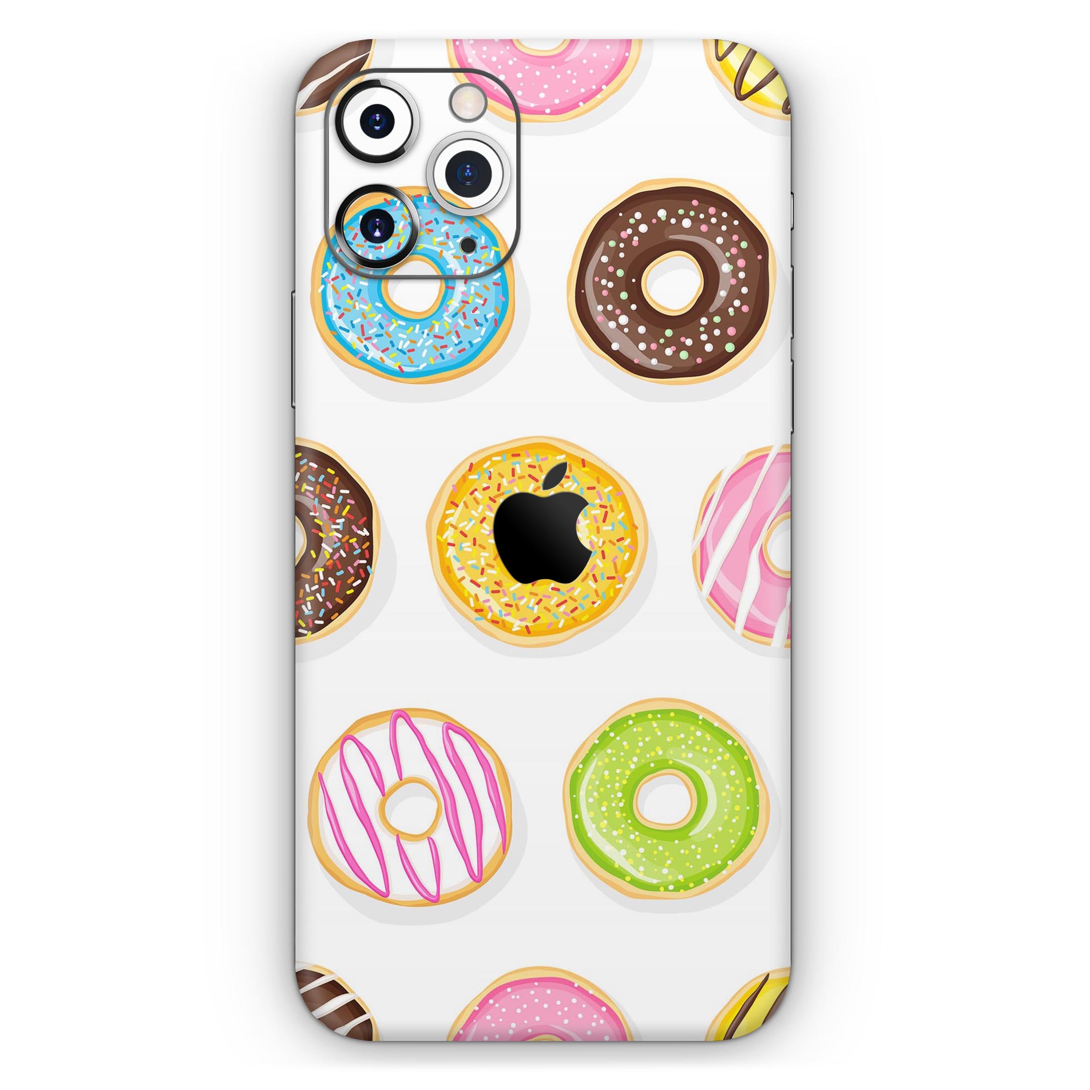 Colorful Yummy Colored Donuts skin for Apple iPhone 14, showcasing vibrant design and premium vinyl material.