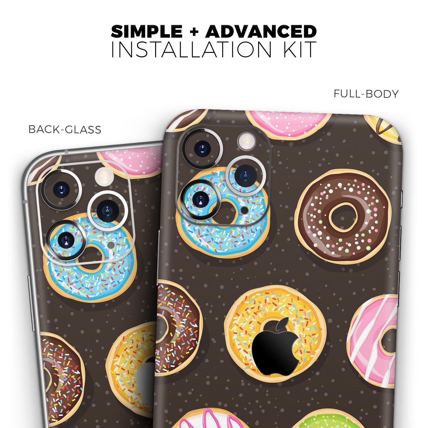 Colorful Yummy Colored Donuts skin for Apple iPhone, showcasing vibrant designs and a sleek finish.