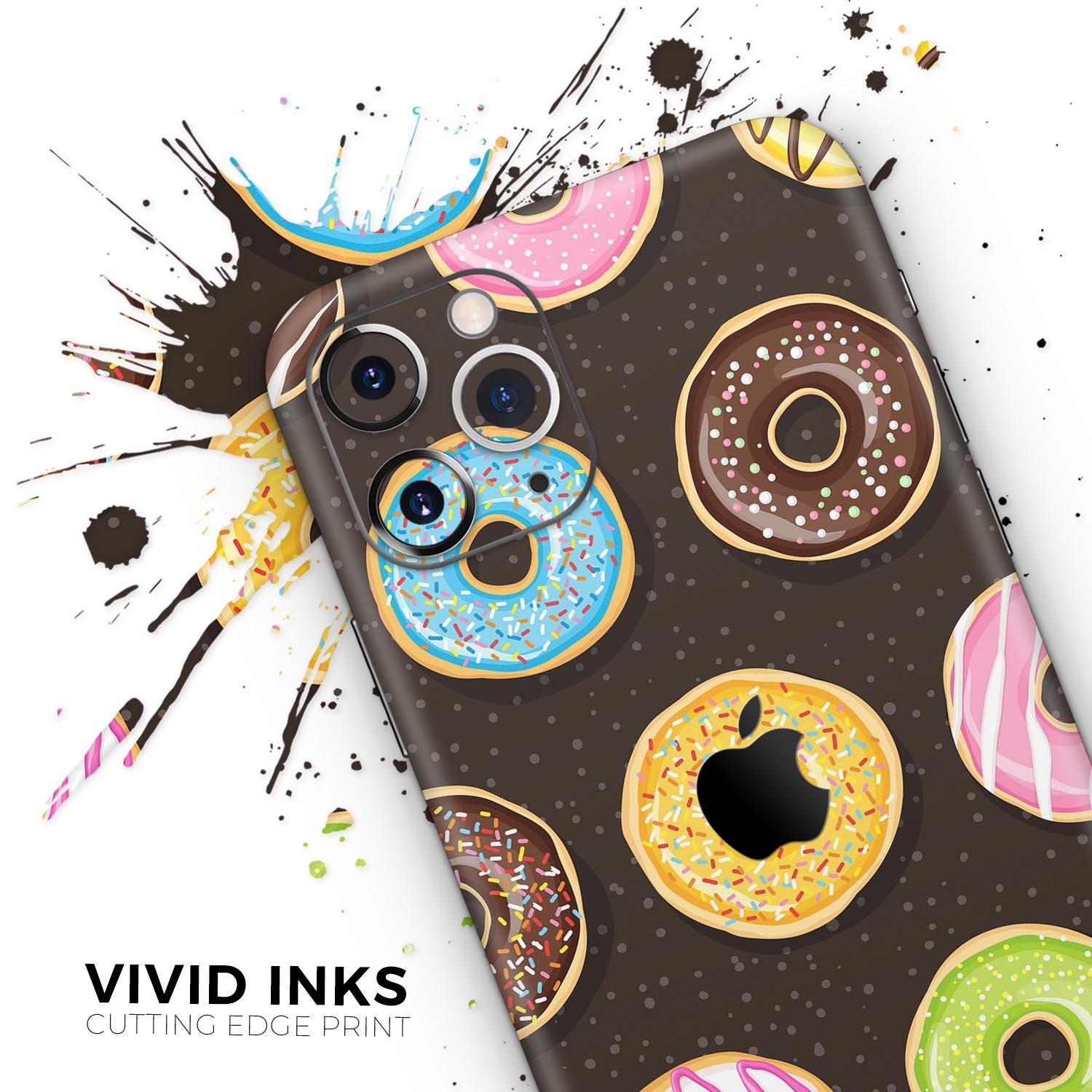 Colorful Yummy Colored Donuts skin for Apple iPhone, showcasing vibrant designs and a sleek finish.