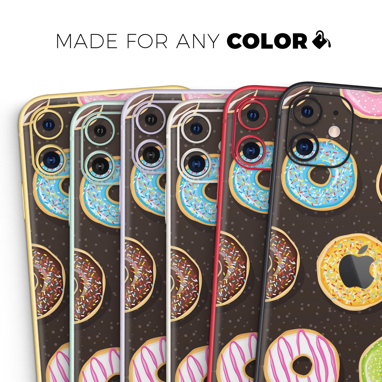 Colorful Yummy Colored Donuts skin for Apple iPhone, showcasing vibrant designs and a sleek finish.