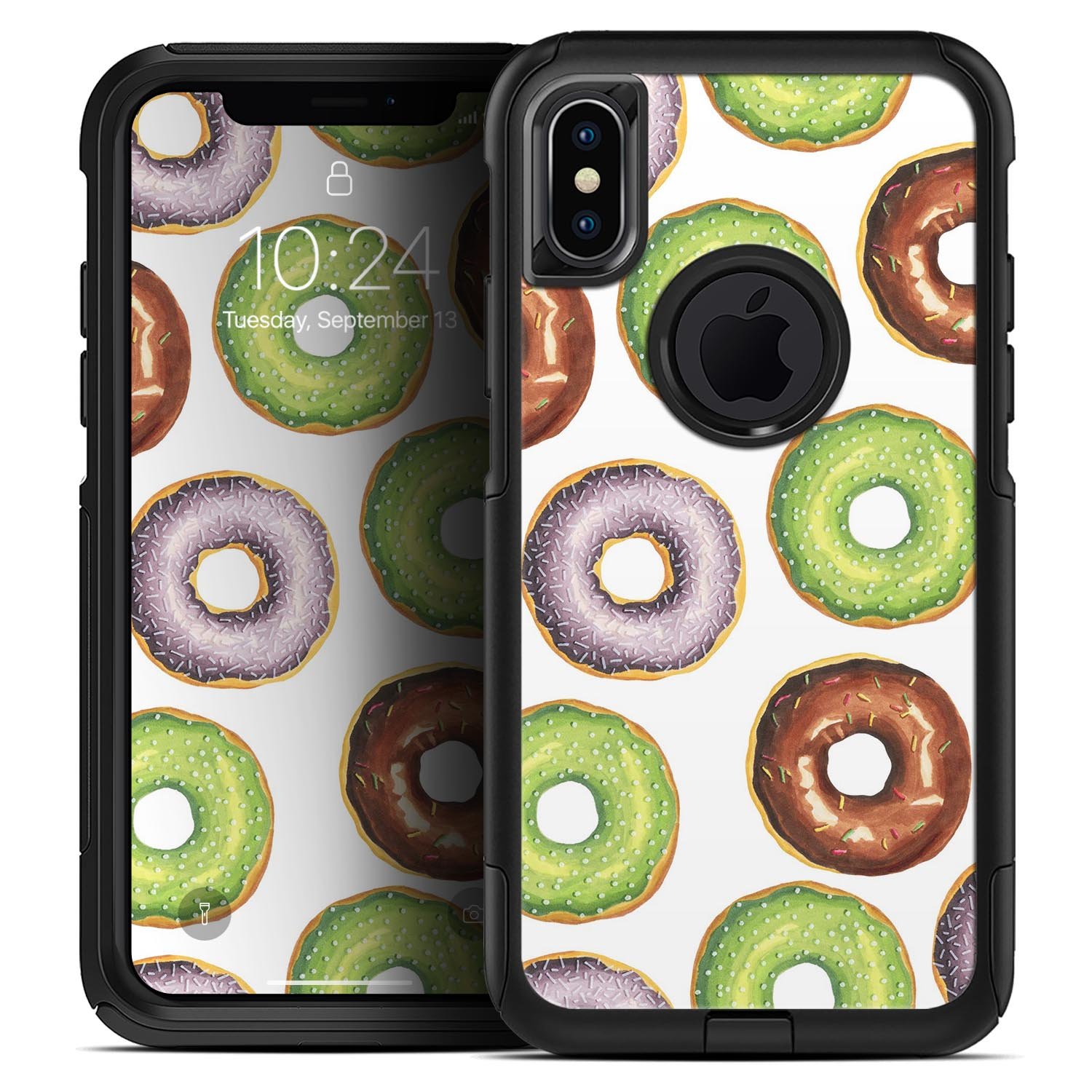 Yummy Donuts Galore Skin Kit for iPhone OtterBox Cases featuring colorful donut designs.