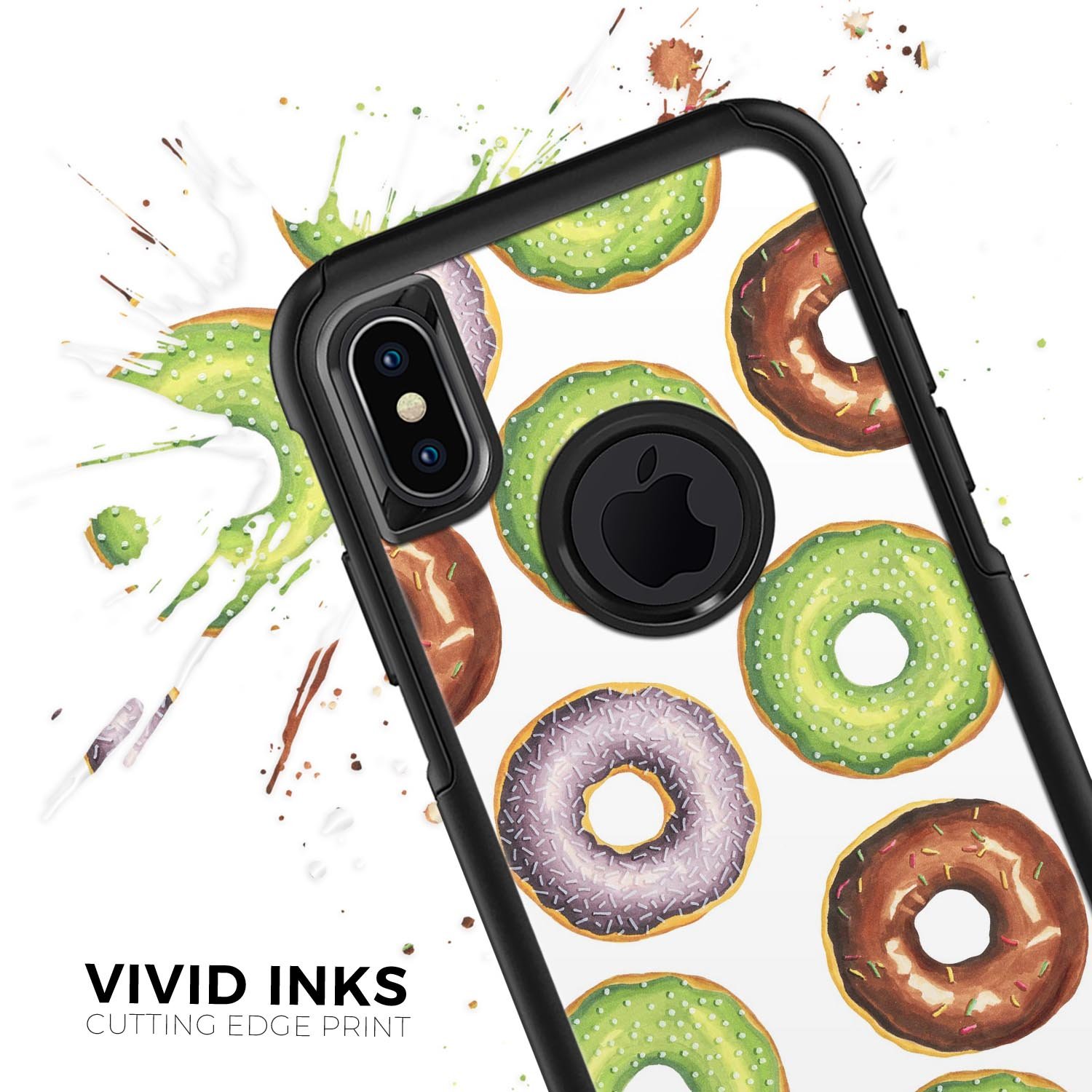 Yummy Donuts Galore Skin Kit for iPhone OtterBox Cases featuring colorful donut designs.