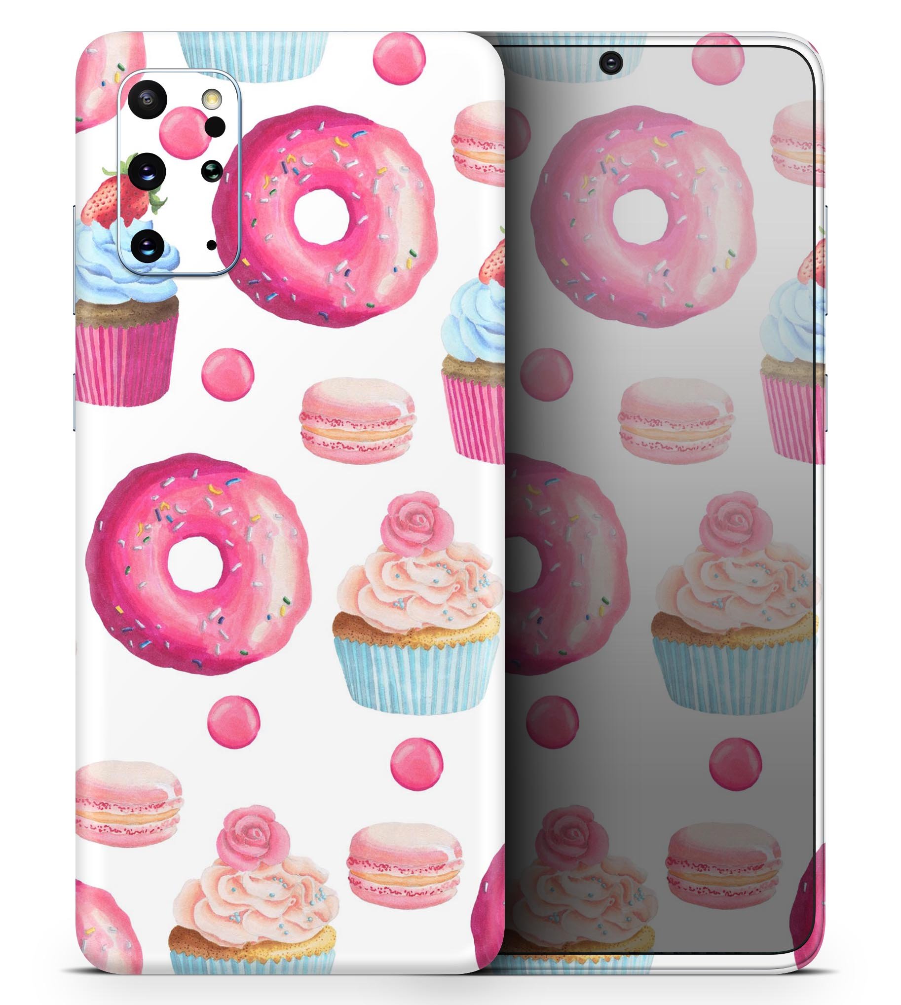 Yummy Galore Bakery Treats Skin-Kit for Samsung Galaxy S-Series, showcasing vibrant designs and premium vinyl material.