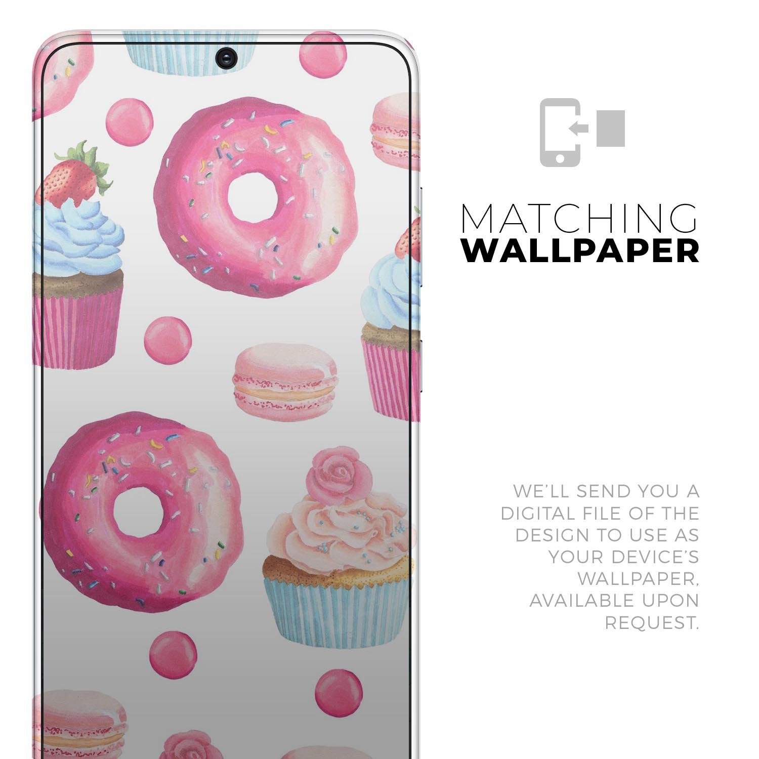 Yummy Galore Bakery Treats Skin-Kit for Samsung Galaxy S-Series, showcasing vibrant designs and premium vinyl material.