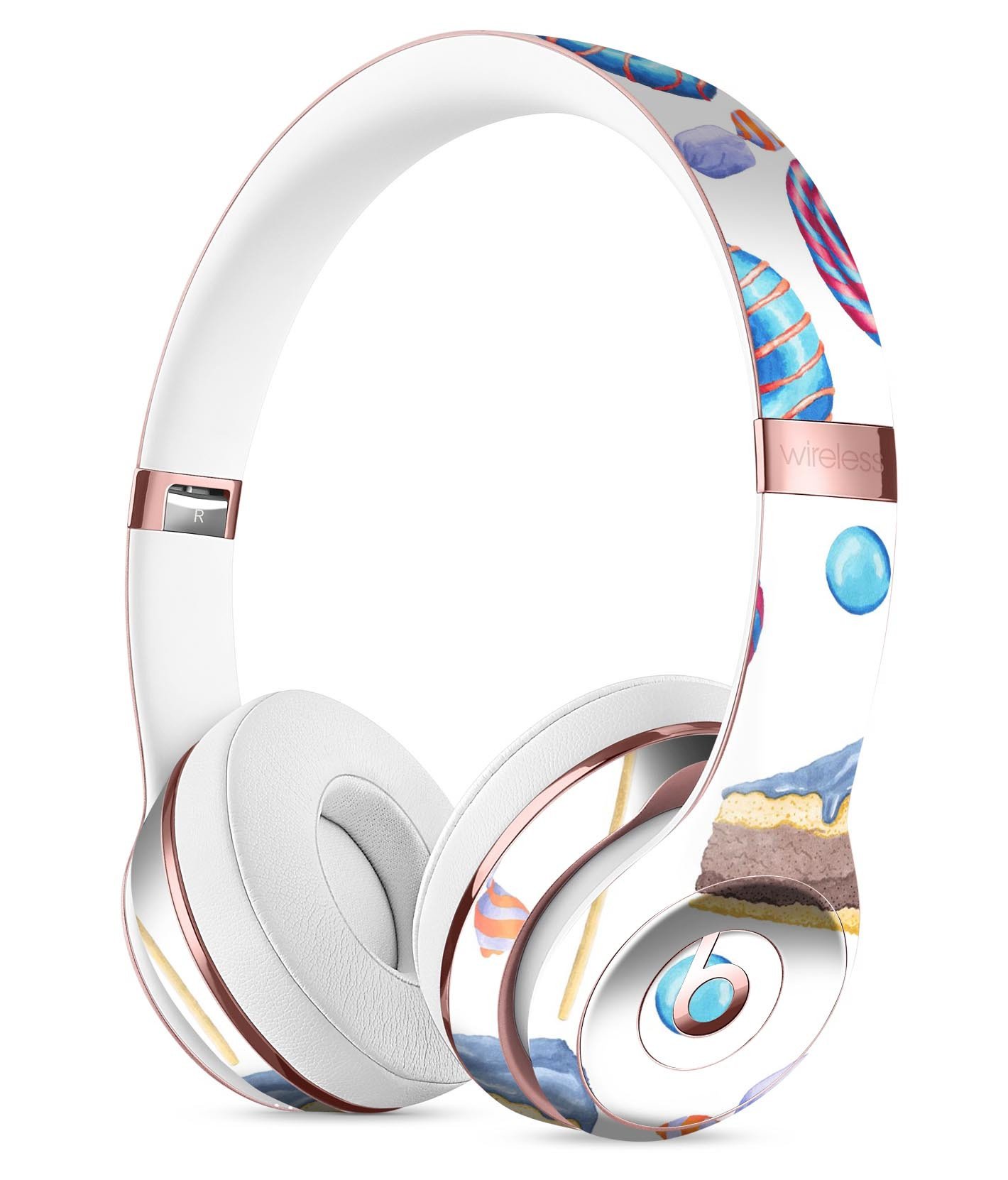 Yummy Galore Bakery Treats skin kit for Beats by Dre Solo 3 Wireless Headphones, showcasing vibrant design and premium vinyl material.