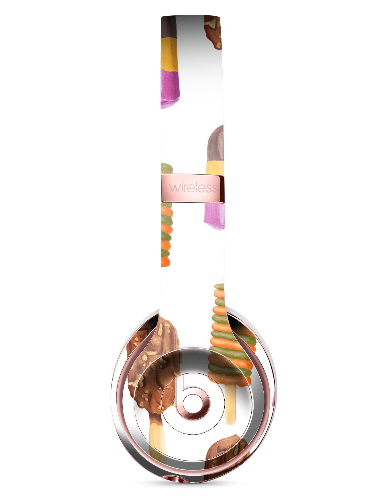 Yummy Galore Ice Cream Treats skin kit for Beats by Dre Solo 3 Wireless Headphones, showcasing vibrant ice cream graphics.