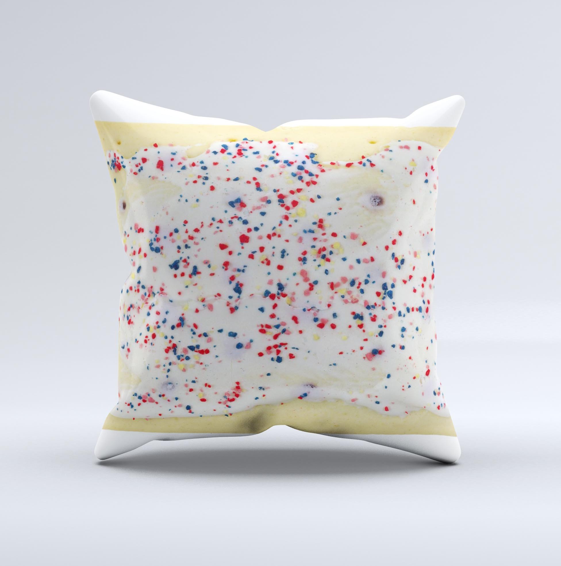 Yummy Poptart Ink-Fuzed Decorative Throw Pillow featuring vibrant colors and unique design, handmade in Virginia.