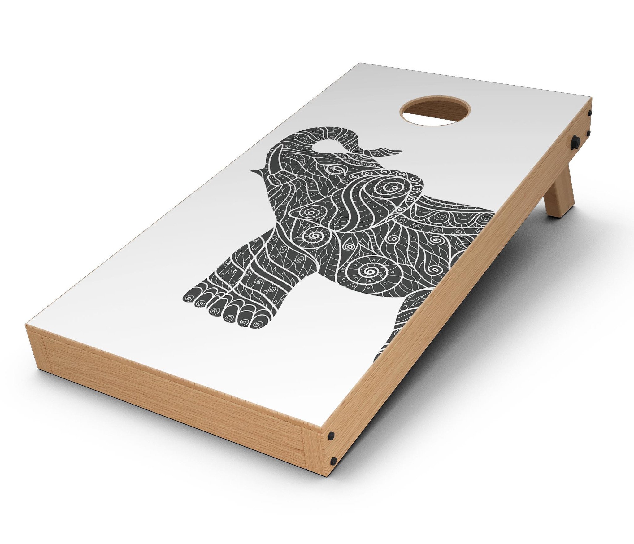 Zendoodle Elephant CornHole Board Skin Decal Kit featuring vibrant elephant design, perfect for customizing Cornhole boards.