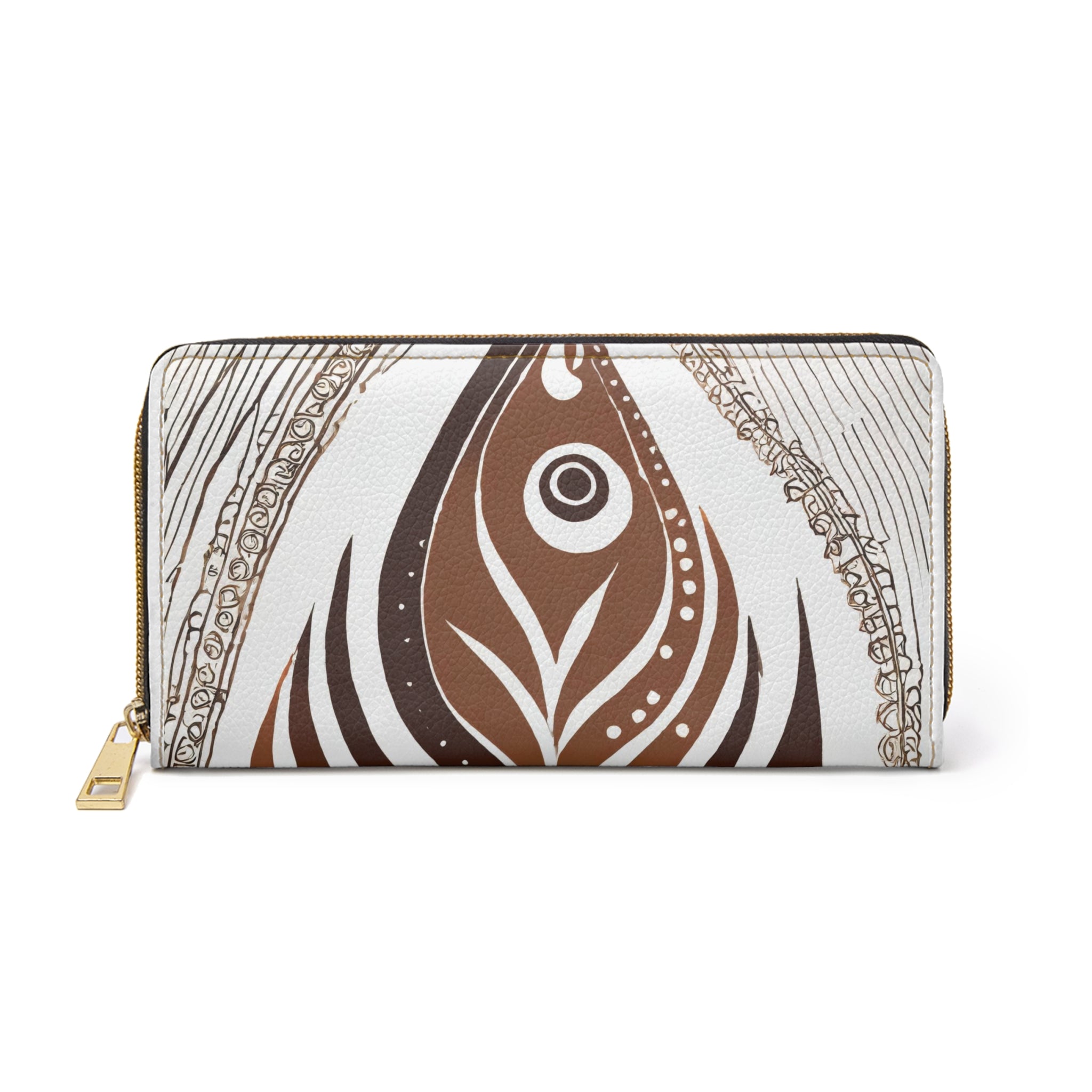 Zipper Wallet featuring Floral Brown Line Art Print, showcasing its stylish design and functional features.