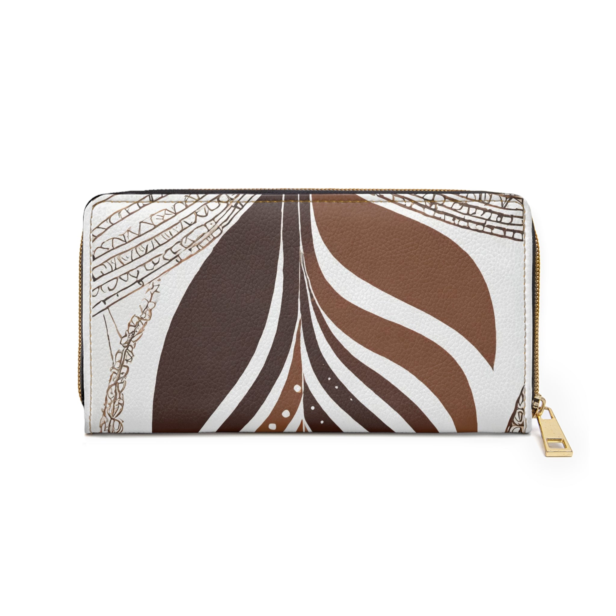 Zipper Wallet featuring Floral Brown Line Art Print, showcasing its stylish design and functional features.