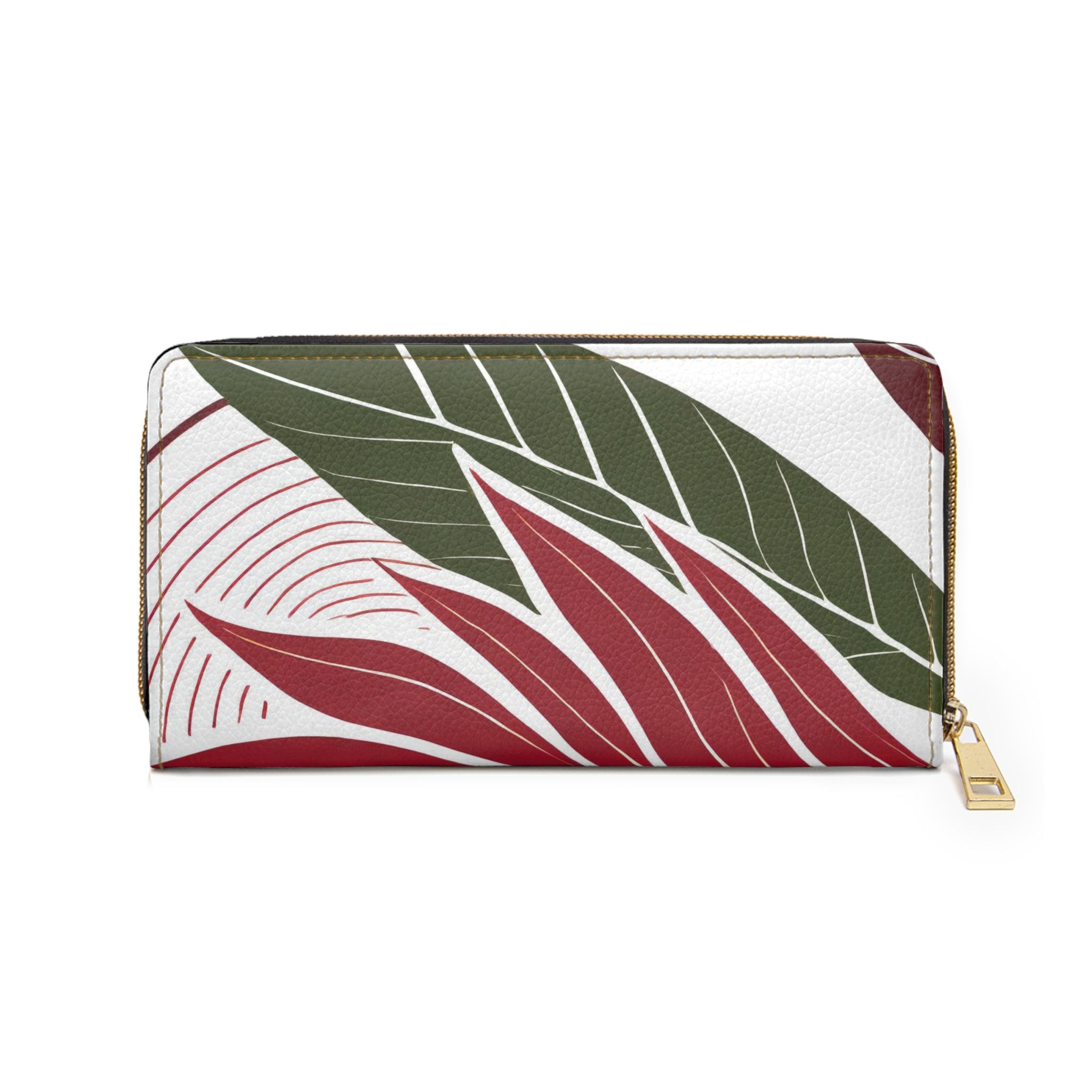 Stylish Zipper Wallet featuring Floral Line Art Print, made from durable faux leather with a secure zipper.