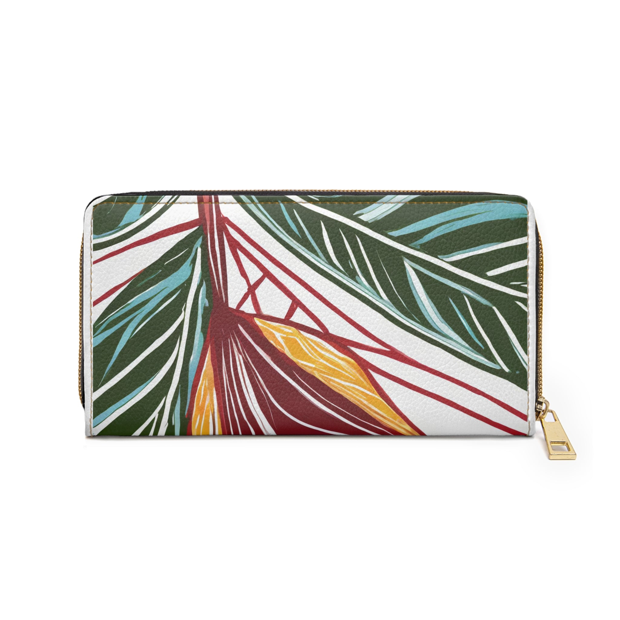 Stylish Zipper Wallet featuring Floral Line Art Print, showcasing its faux leather material and zipper closure.