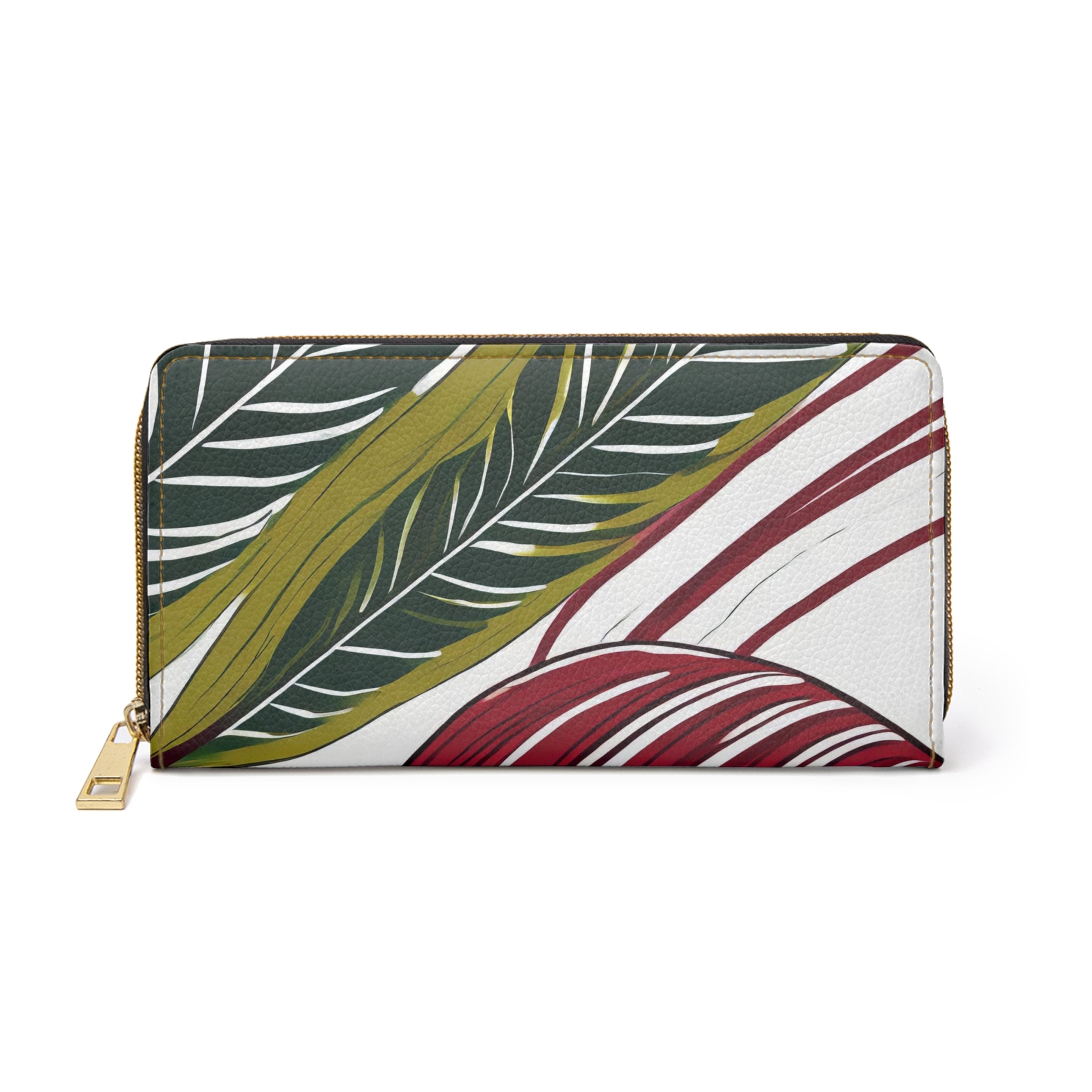 Zipper Wallet featuring Floral Line Art Print, showcasing its elegant design and durable faux leather material.