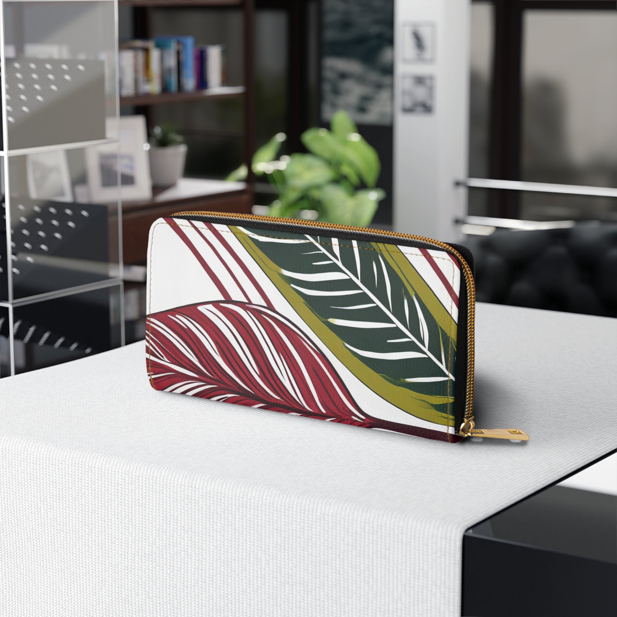 Zipper Wallet featuring Floral Line Art Print, showcasing its elegant design and durable faux leather material.