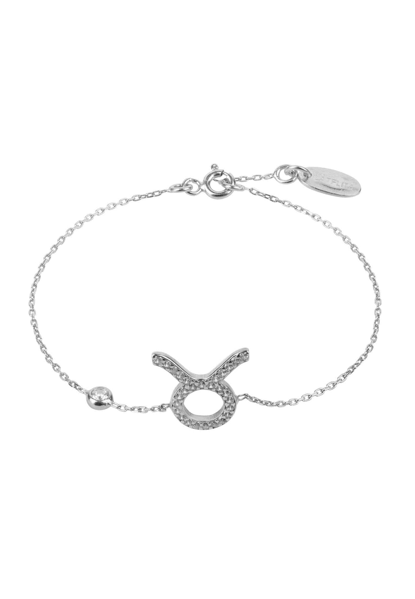 Taurus Zodiac Horoscope Star Sign Bracelet made of 925 sterling silver with white zircons, adjustable size, and lobster clasp.