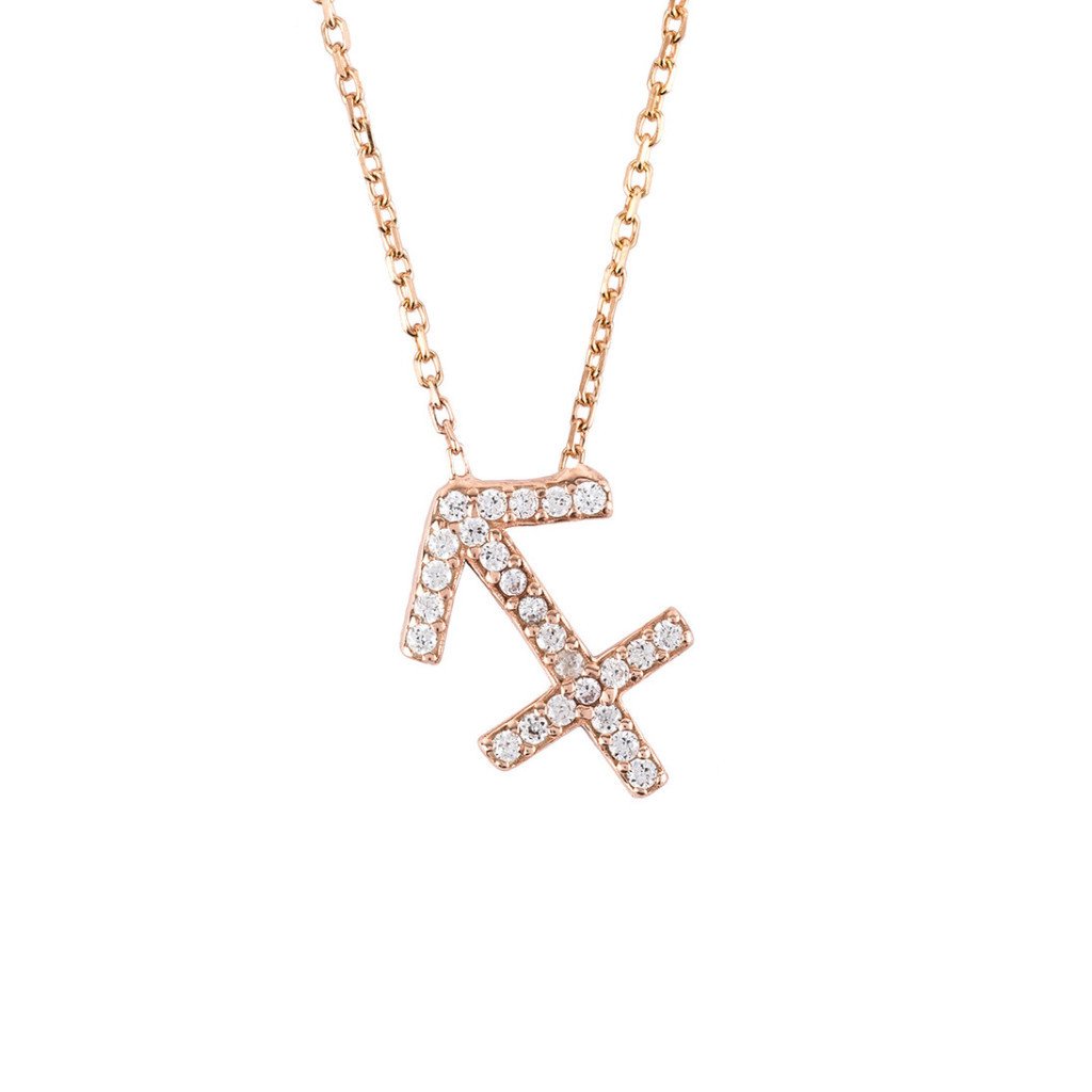 Rose gold Zodiac Star Sign Pendant Necklace for Sagittarius, featuring white zircons and adjustable chain.