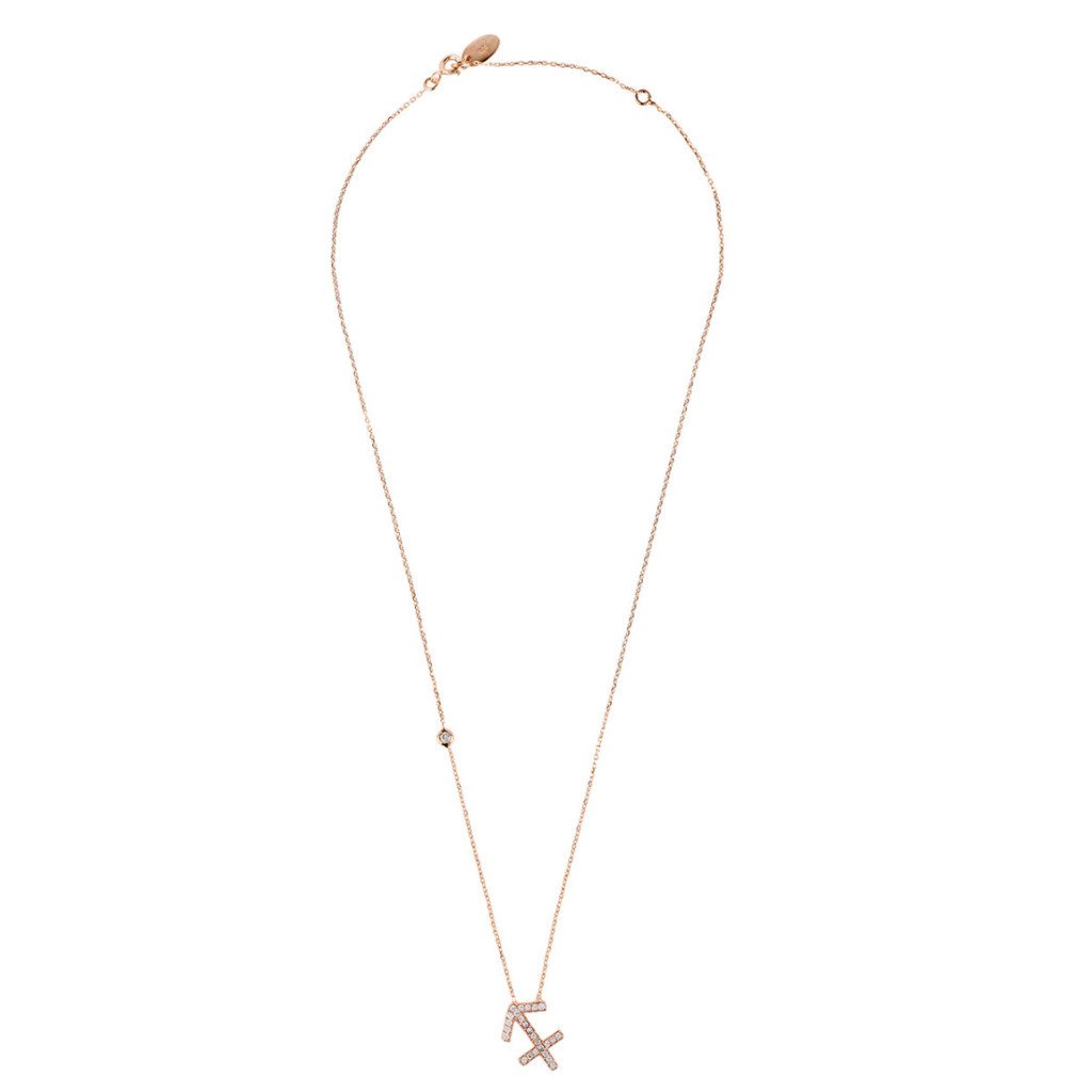 Rose gold Zodiac Star Sign Pendant Necklace for Sagittarius, featuring white zircons and adjustable chain.