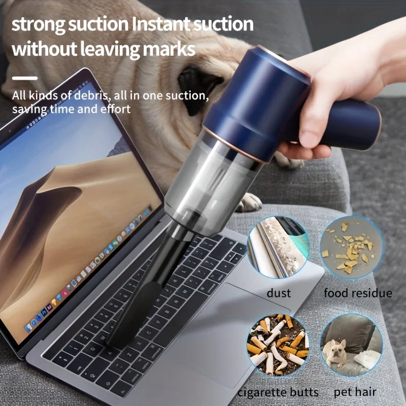 120W Wireless Handheld Vacuum Cleaner designed for car and home use, featuring a sleek design and USB charging capability.