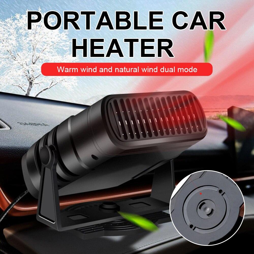 500W Car Windshield Defroster Heater Fan in black, showcasing its compact design and adjustable angle for optimal airflow.