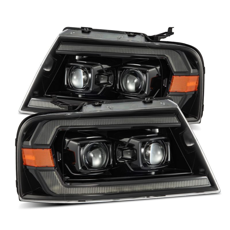 AlphaRex PRO-Series Projector Headlights for 2004-2008 Ford F150, featuring chrome finish and sequential LED turn signals.