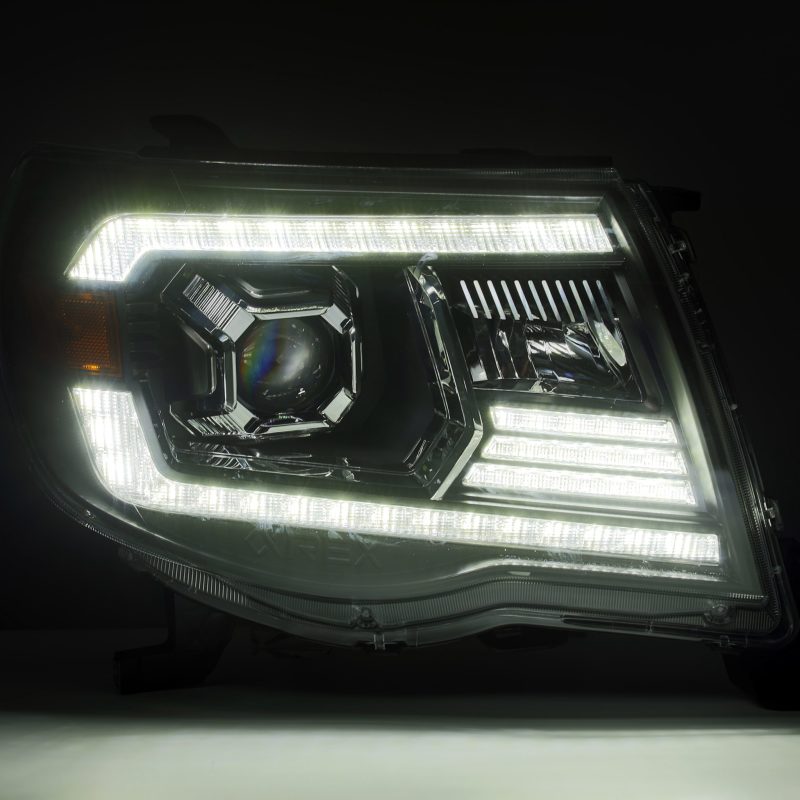 AlphaRex LUXX LED Projector Headlights for 2005-2011 Toyota Tacoma, featuring a sleek plank style design and advanced LED technology.